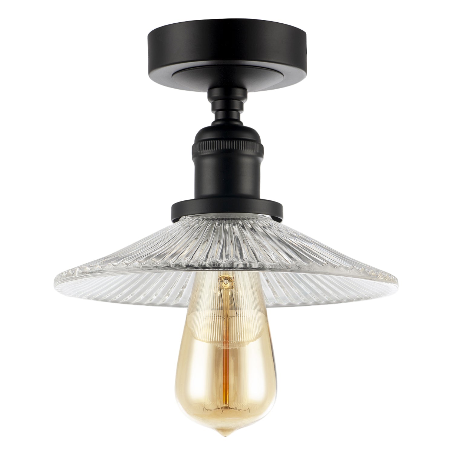 Vintage Design Matte Black Ceiling Light with Fluted Clear Glass Image 3
