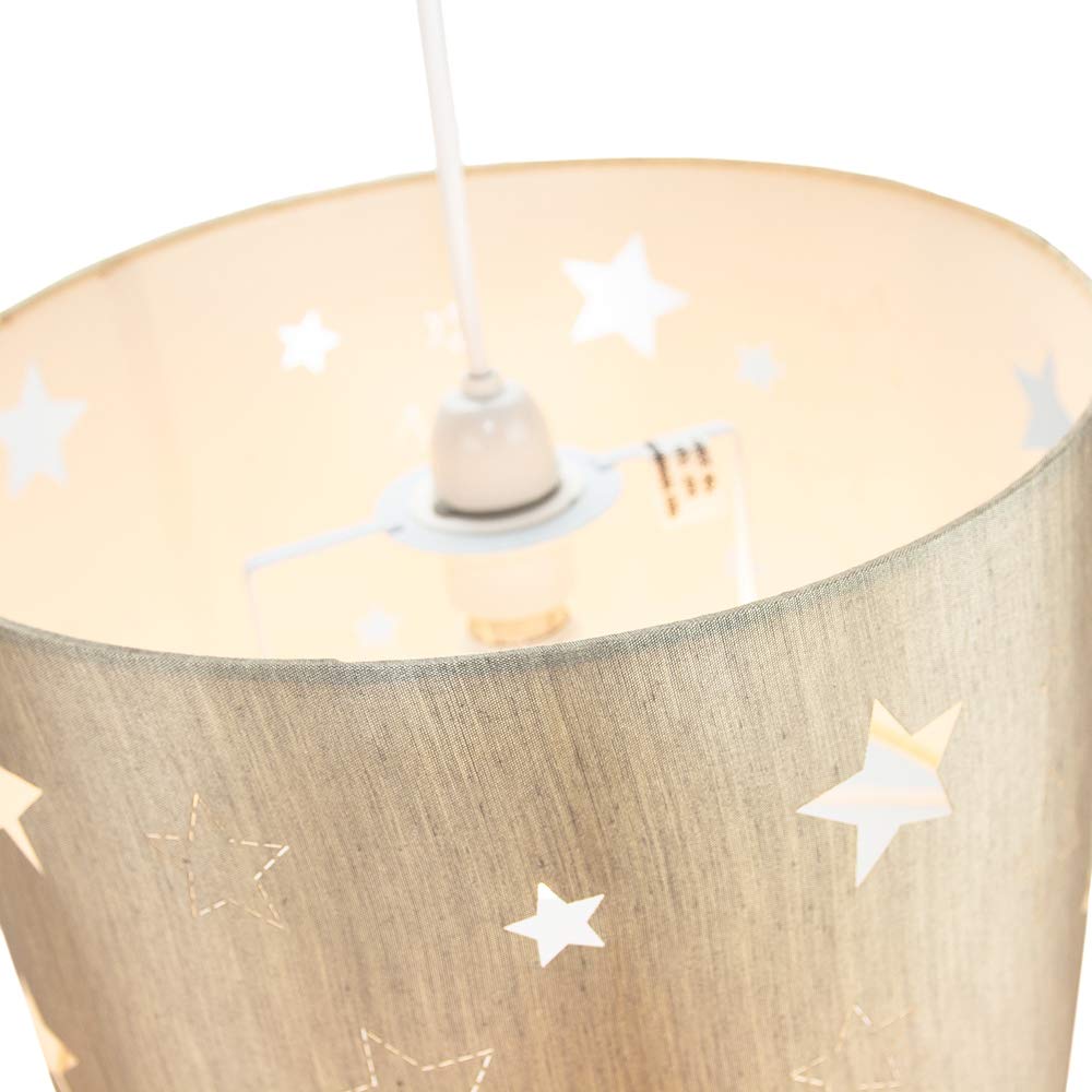 Contemporary Beige Linen Childrens/Kids Pendant/Lamp Shade with Laser Cut Stars Image 2