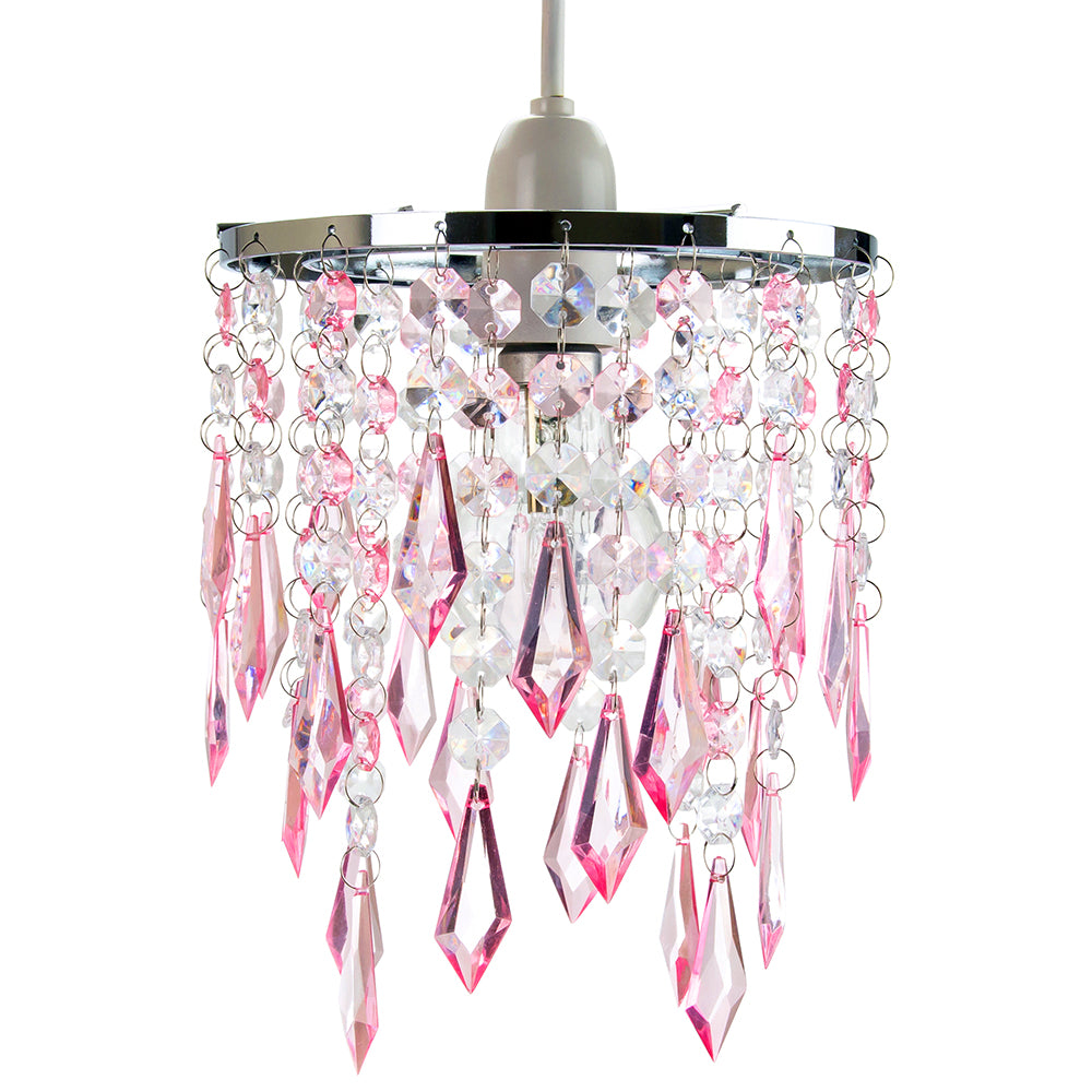 Modern Waterfall Design Pendant Shade with Clear/Pink Acrylic Drops and Beads Image 2