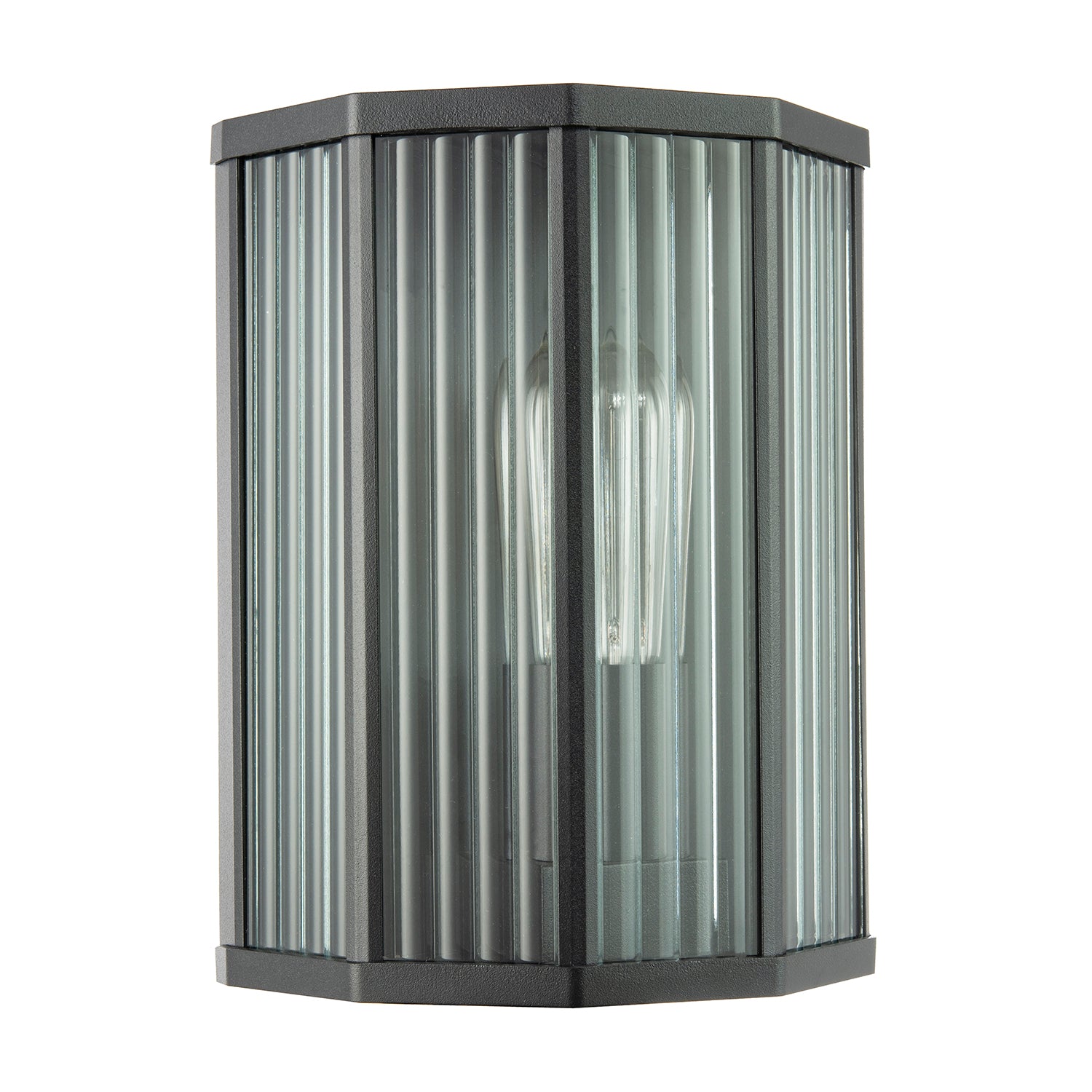 Contemporary Outdoor Garden Half Lantern Wall Lamp with Clear Ribbed Glass Image 4