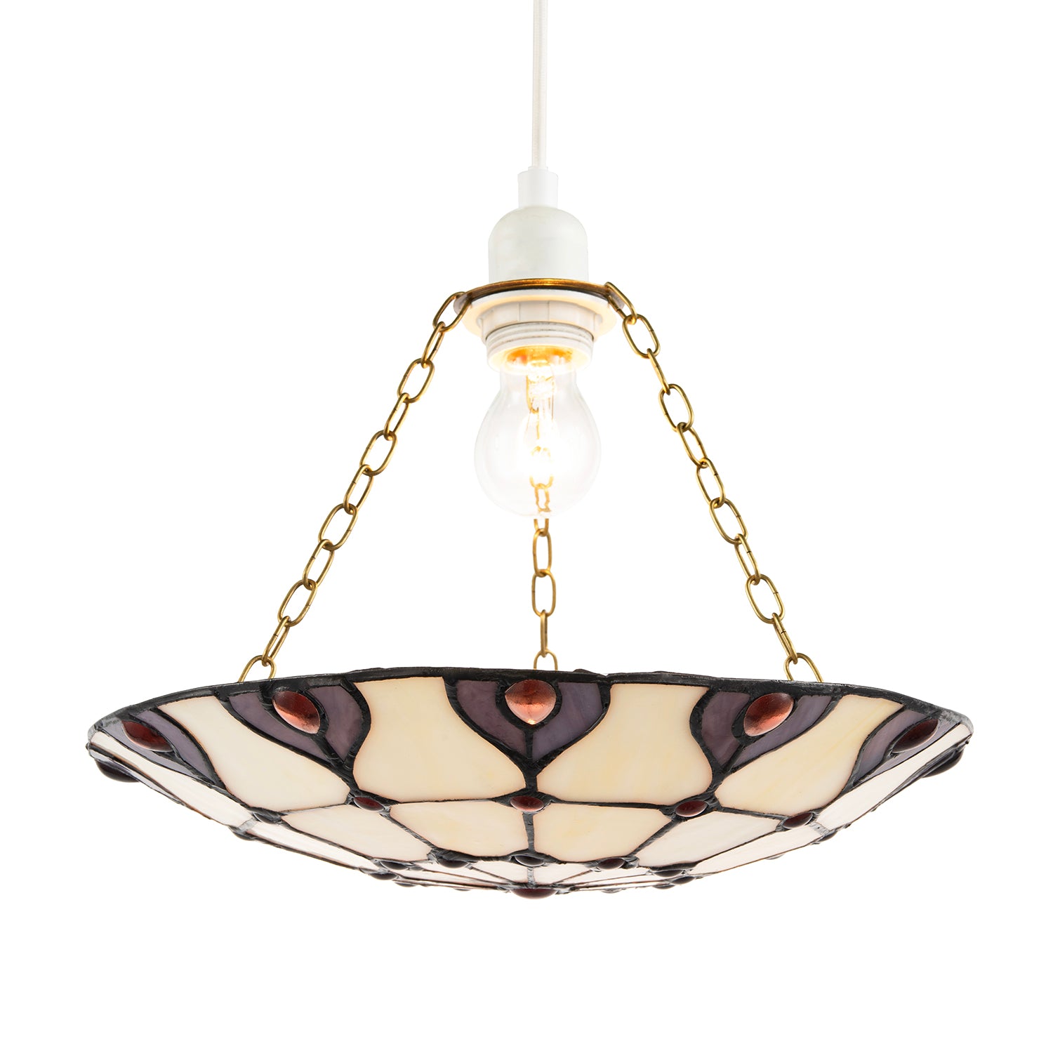 Purple and Amber Stained Glass Tiffany Pendant Shade with Red Beads Image 2