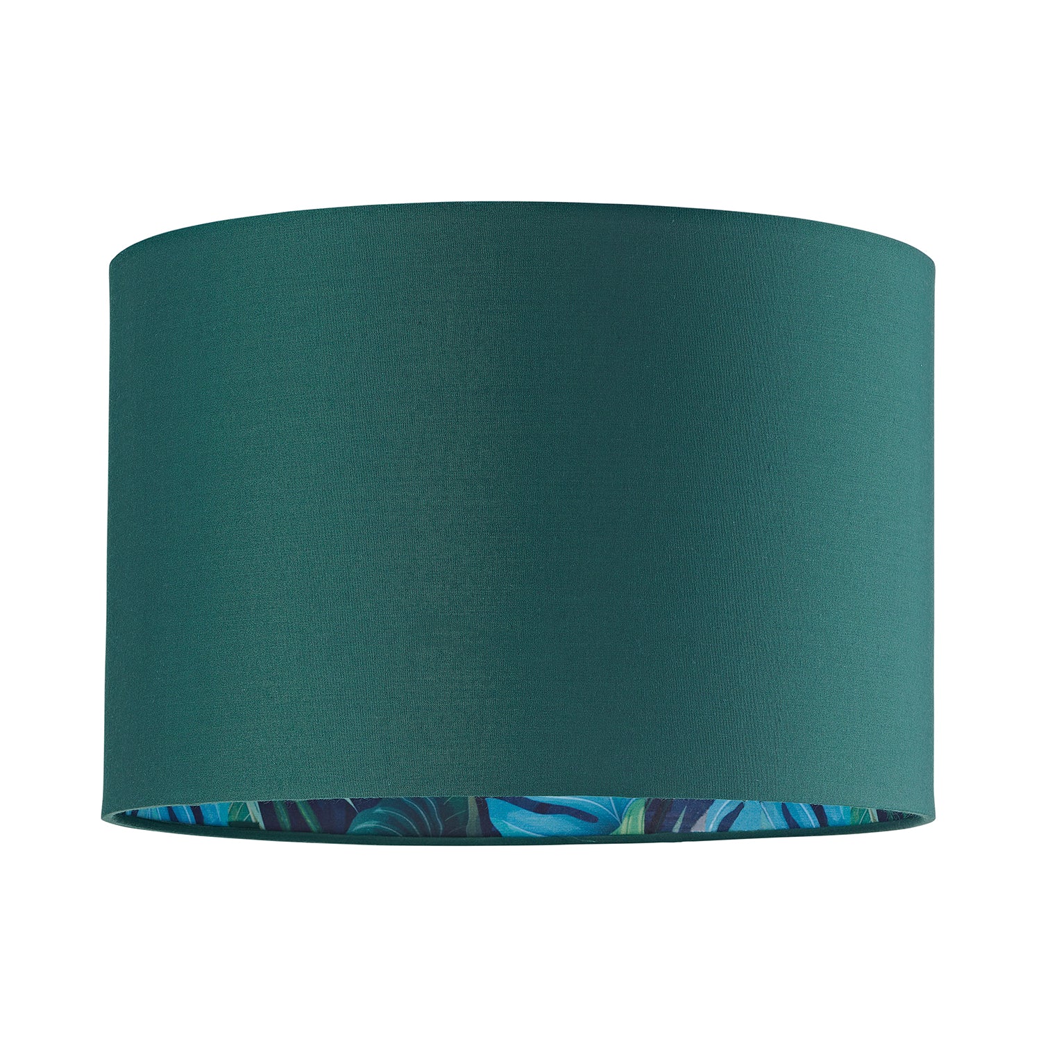 Stylish Forest Green Cotton Fabric Lamp Shade with Inner Jungle Palm Tree Print Image 1