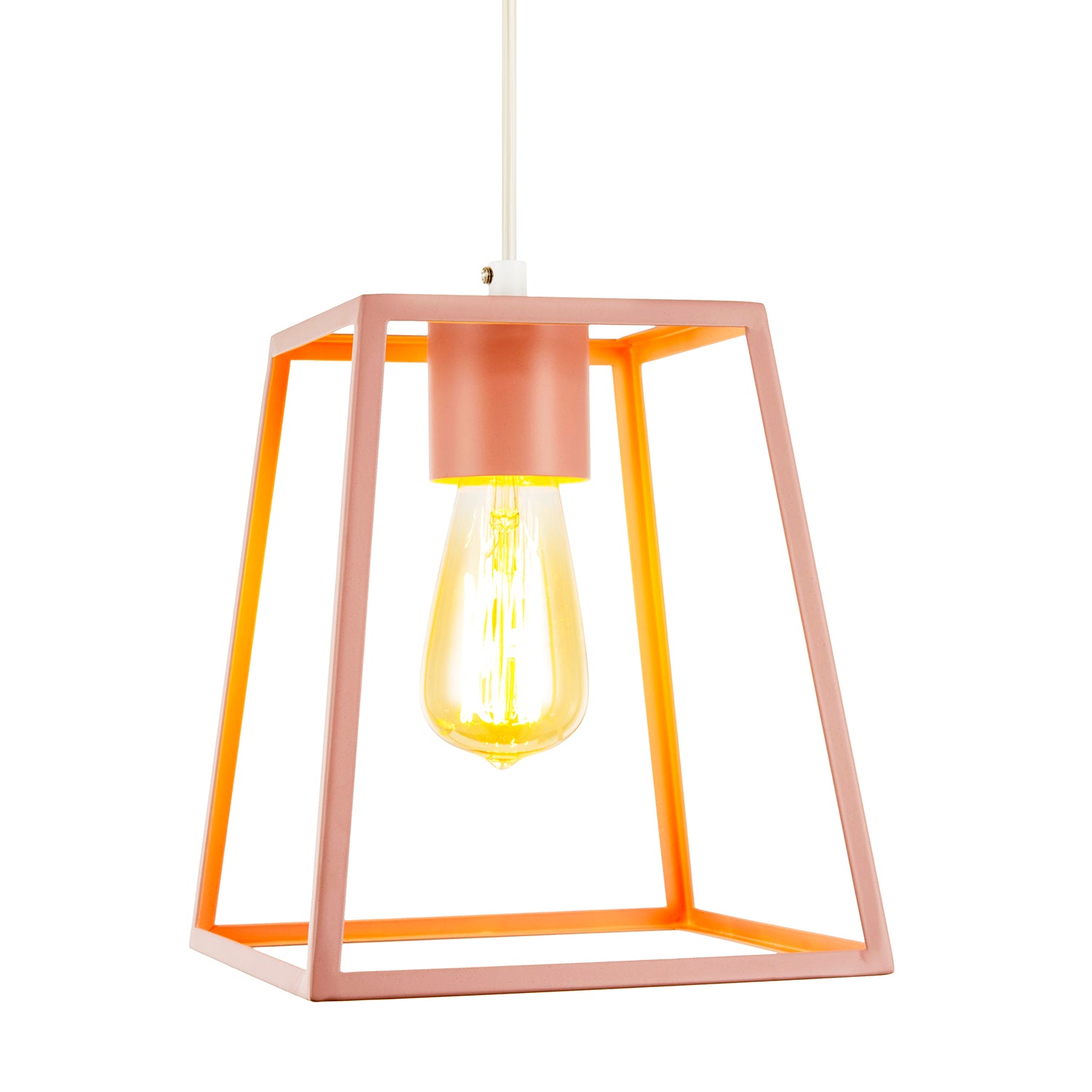 Industrial Lantern Lamp Shade in Matte Pink with Square Top and Bottom Image 2