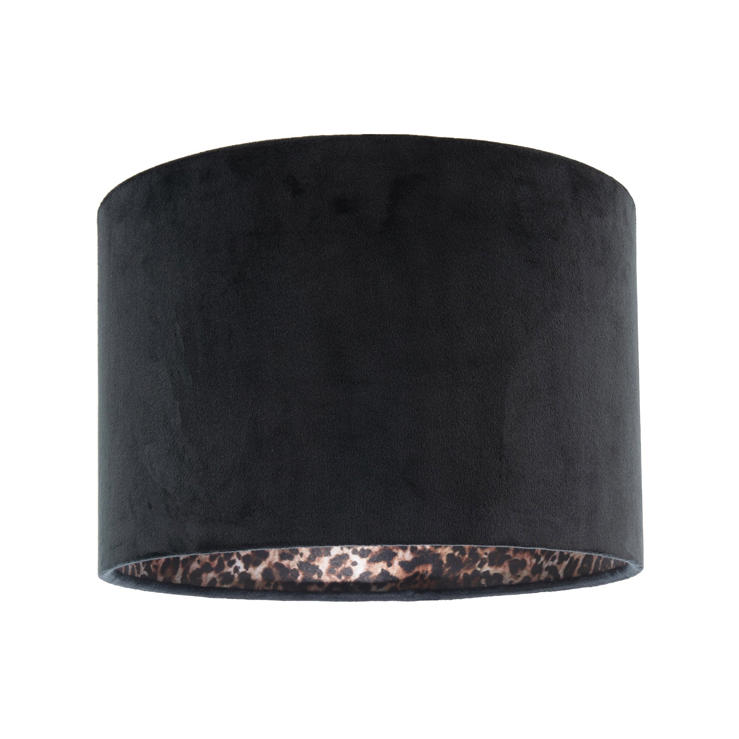 Black Velvet Lamp Shade with Inner Leopard Print Satin Shimmer Lining Image 1