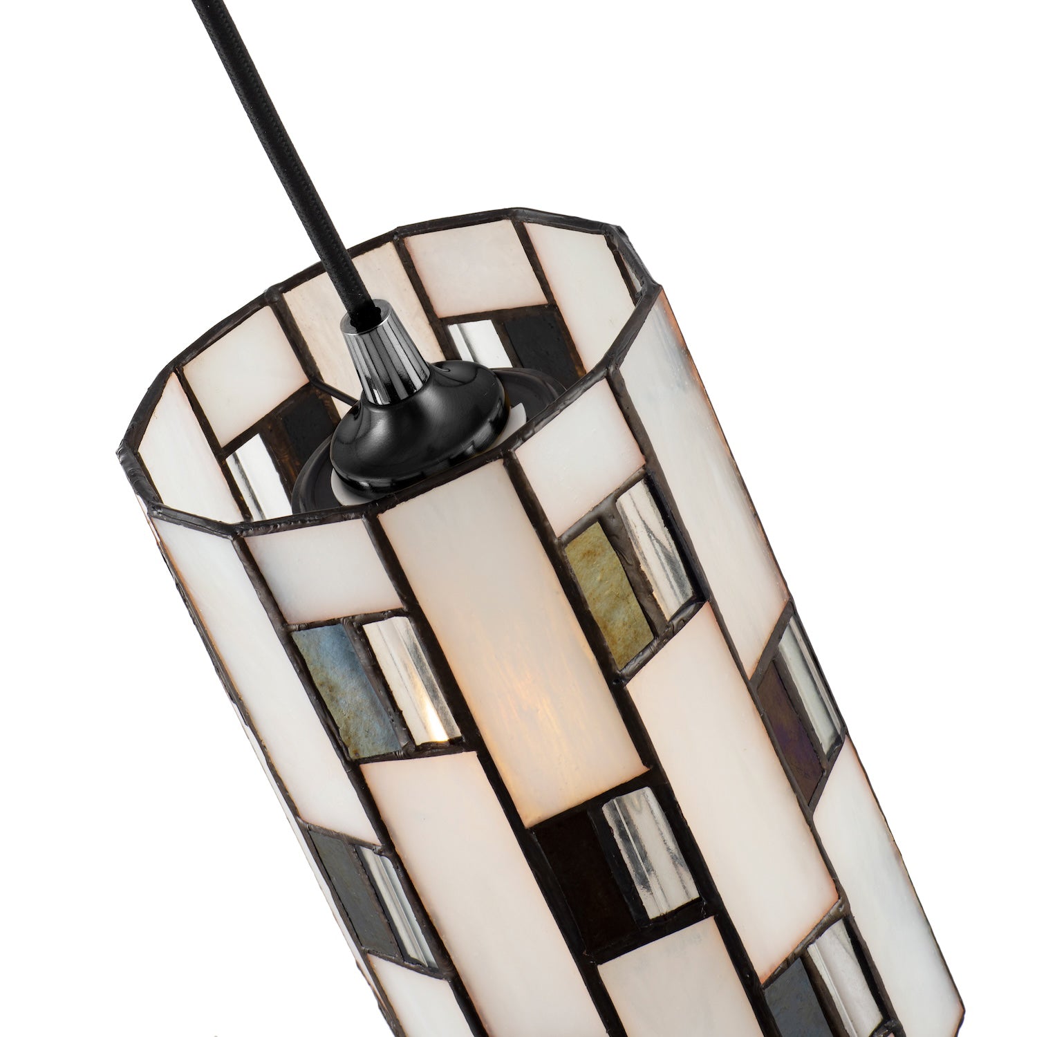 Classic Opal White Tiffany Glass Pendant Shade with Clear and Dichroic Panels Image 5