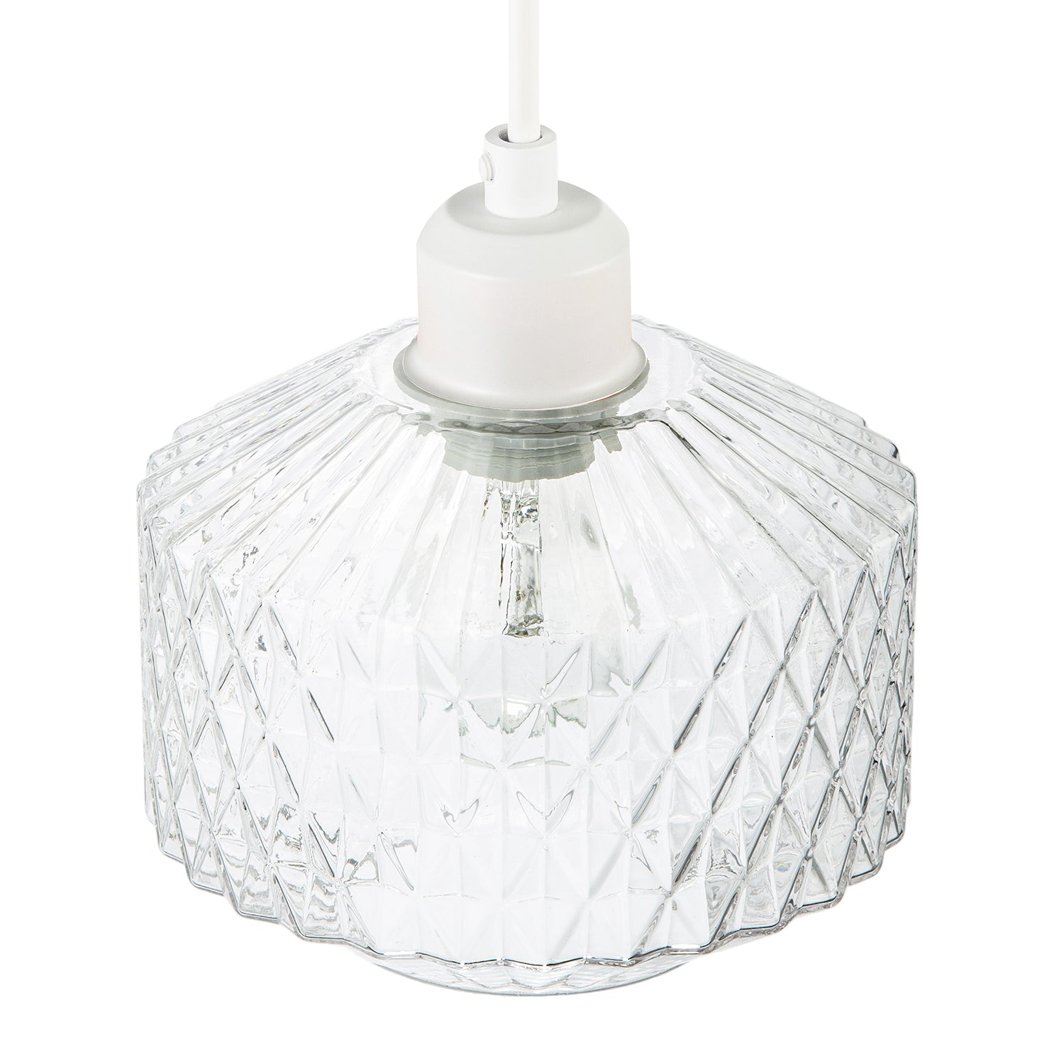 Elegant Faceted Clear Glass Pendant Shade with Diamond Cut Pattern Image 3