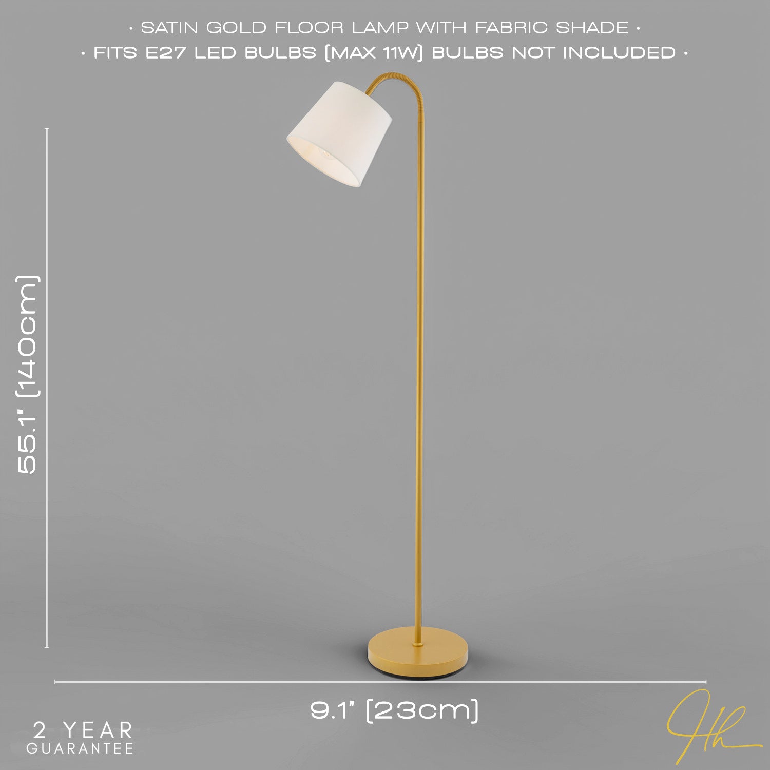 Designer Chic Standing Floor Lamp in Satin Gold with White Cotton Fabric Shade Image 6