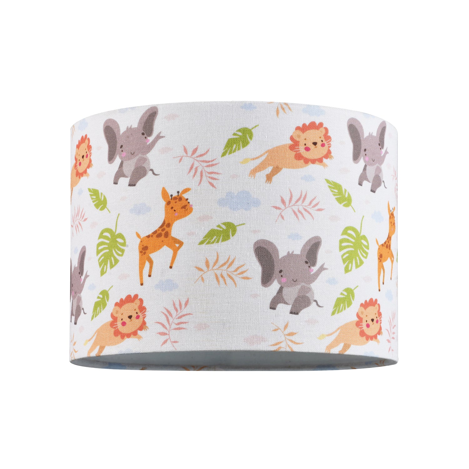 Jungle Animals Childrens Linen Fabric Lamp Shade - Elephants Lions and Giraffes Image 1