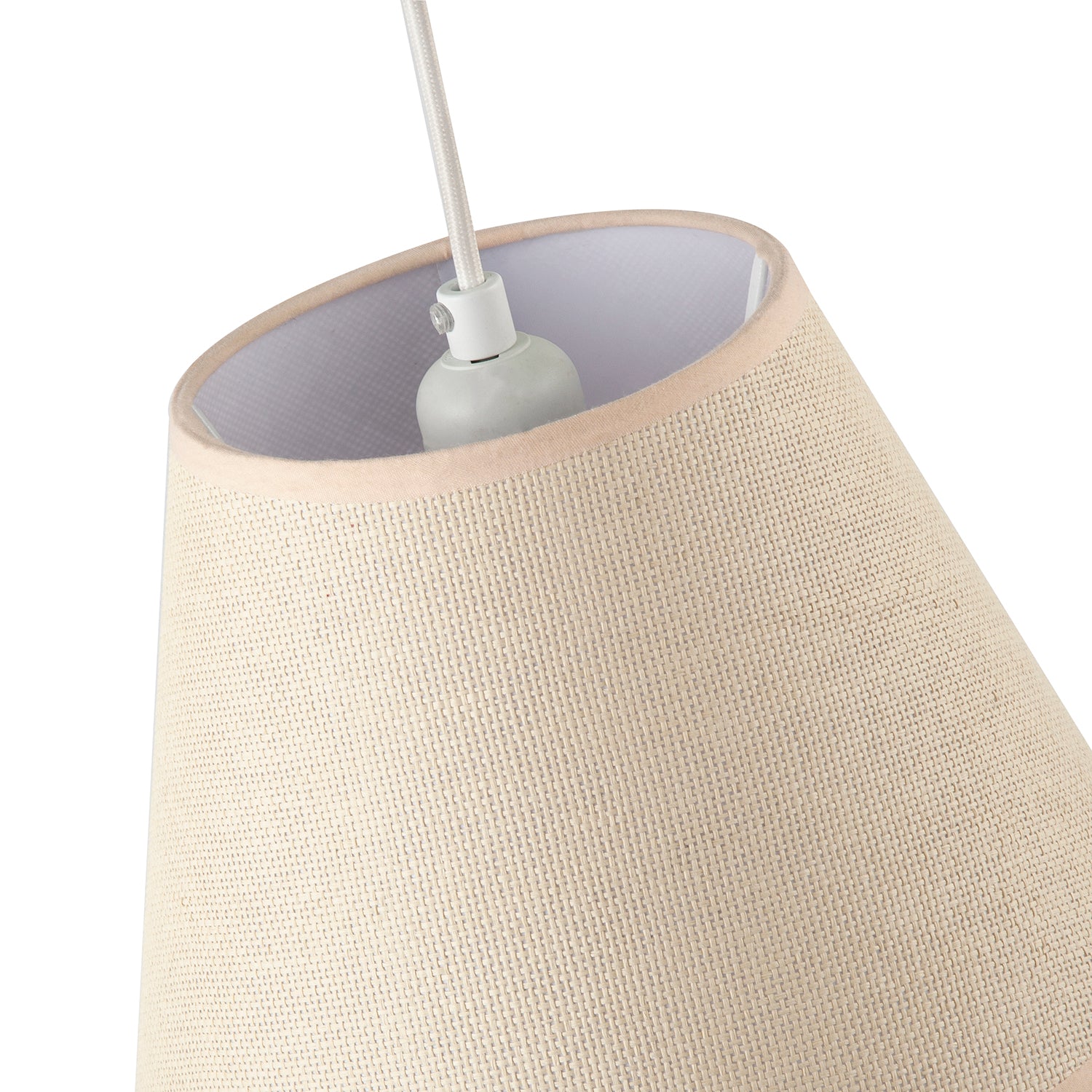 Traditional Rattan Tweed Lamp Shade with Pale Pink Cotton Fabric Trims Image 3