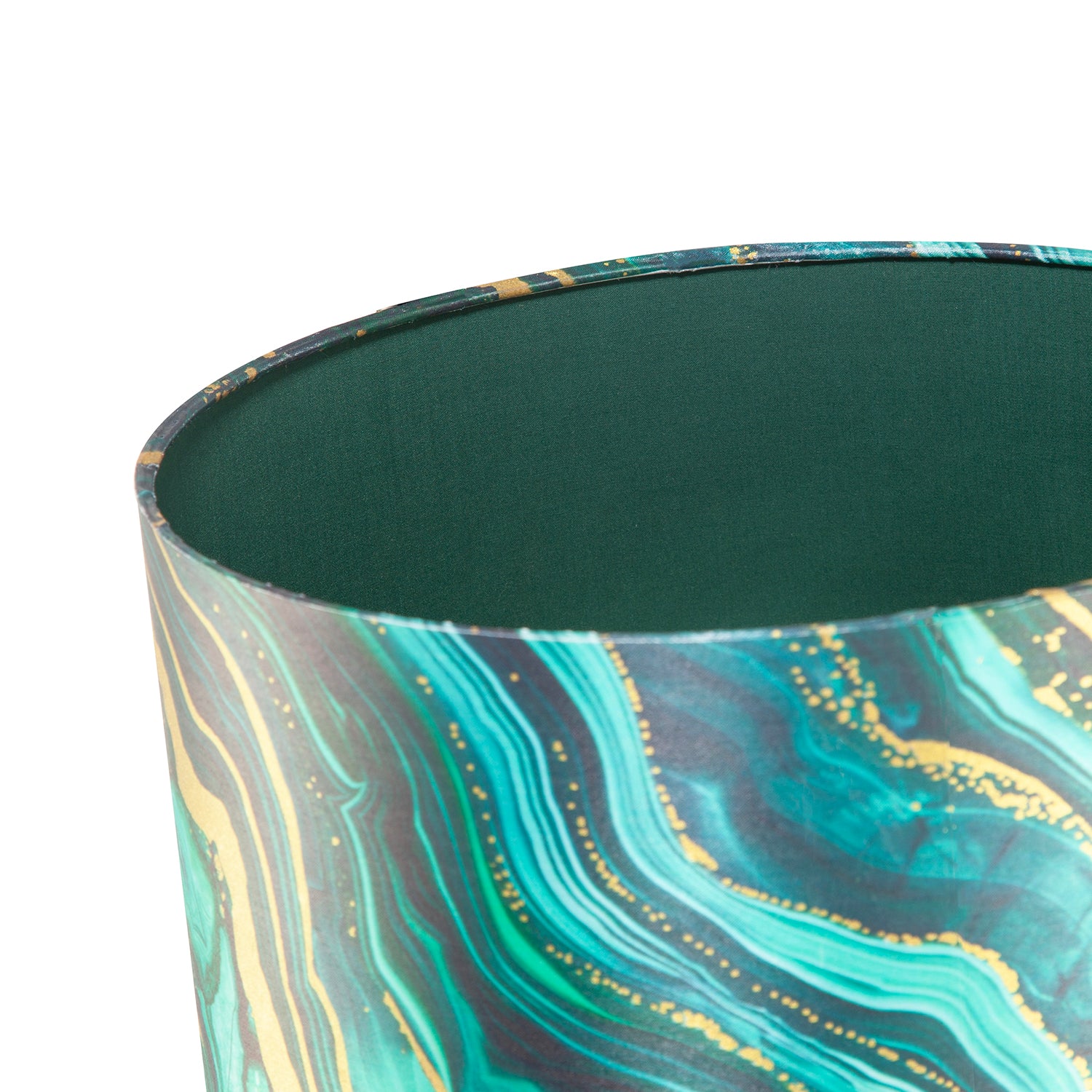 Modern Green and Gold Satin Fabric Lamp Shade with Wavy Marble Design Image 4