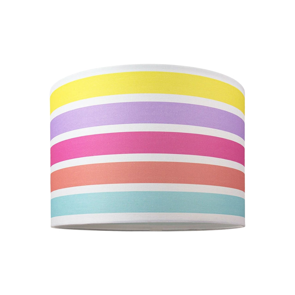 Modern and Cute Multi Coloured Rainbow Stripe Cotton Fabric Lamp Shade - 10" Image 1