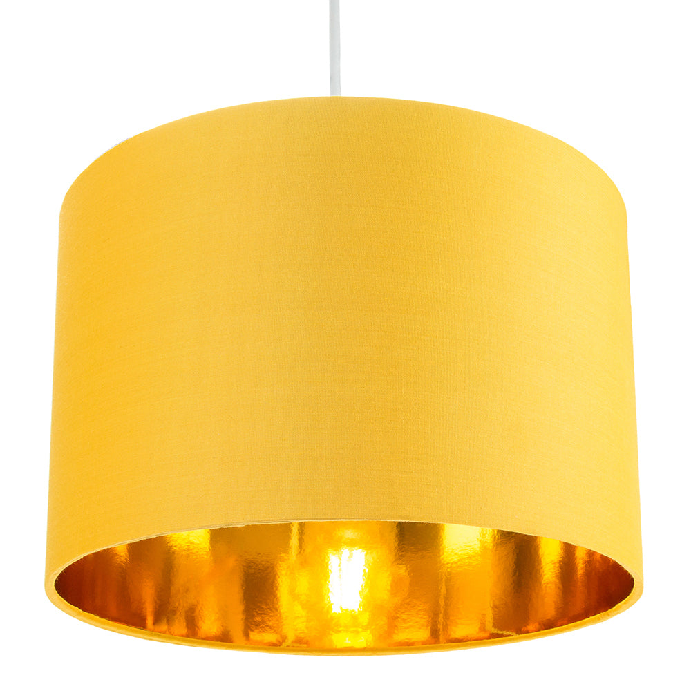 Contemporary Ochre Cotton 12" Table/Pendant Lamp Shade with Shiny Gold Inner Image 4