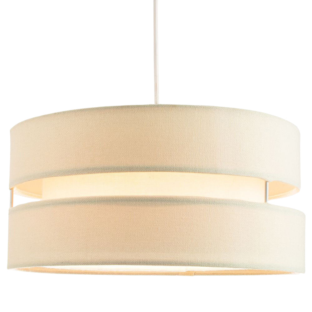 Contemporary 14" Cream Linen Fabric Triple Tier Ceiling Pendant Lamp Shade Image 2