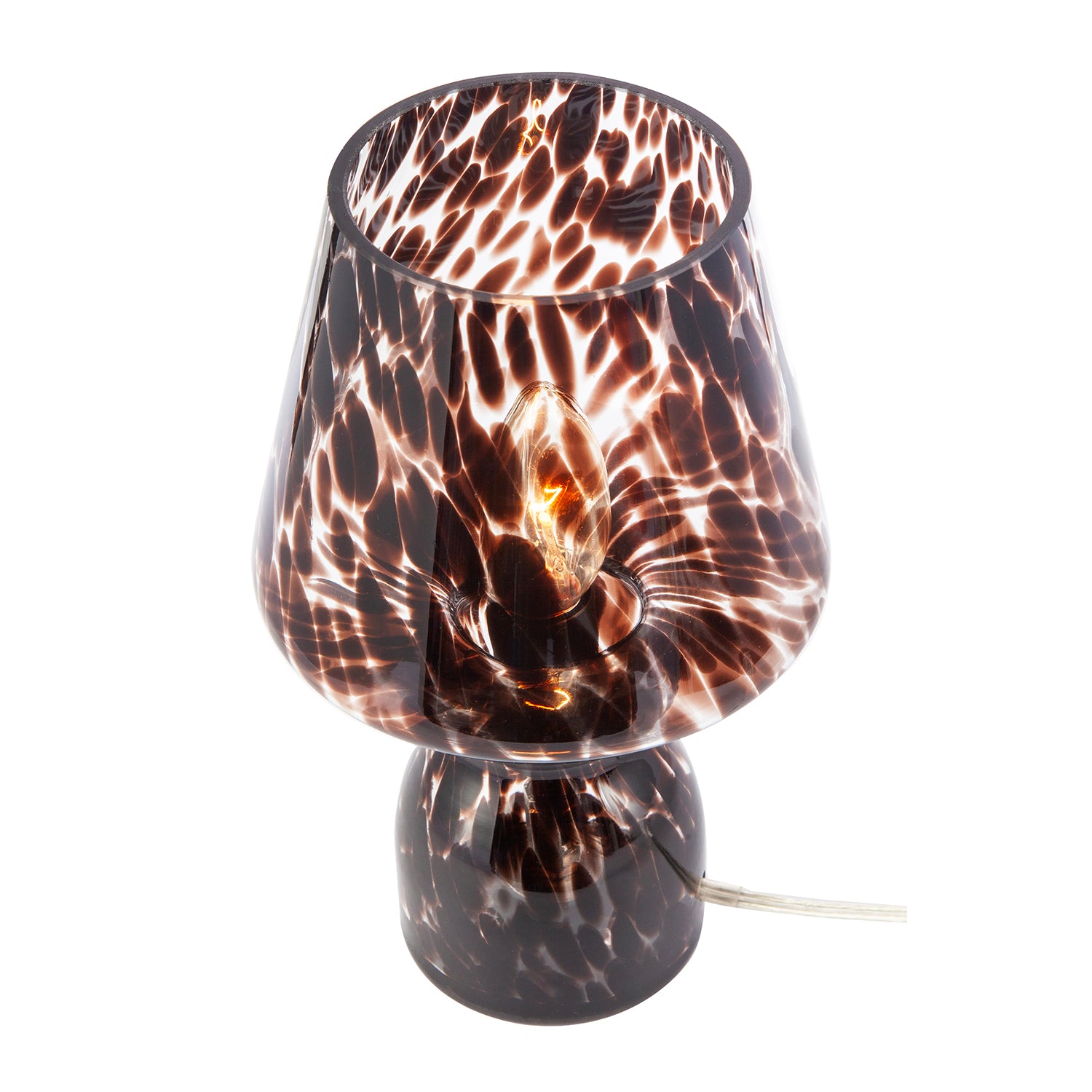 Clear Glass Mushroom Table Lamp with Brown Speckle Snowflake Pattern Image 4