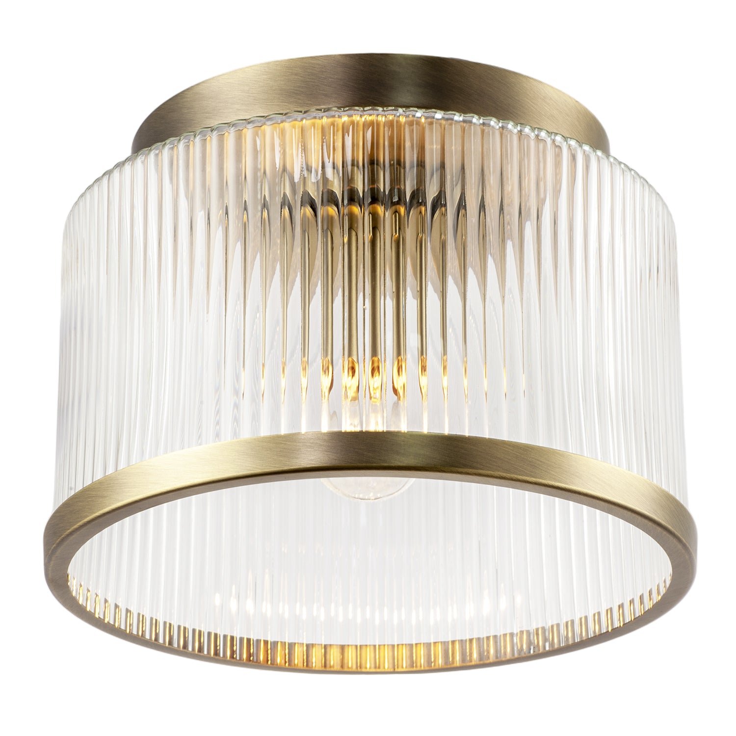 Antique Brass Bathroom Ceiling Light with Clear Ribbed Glass Shade Image 4