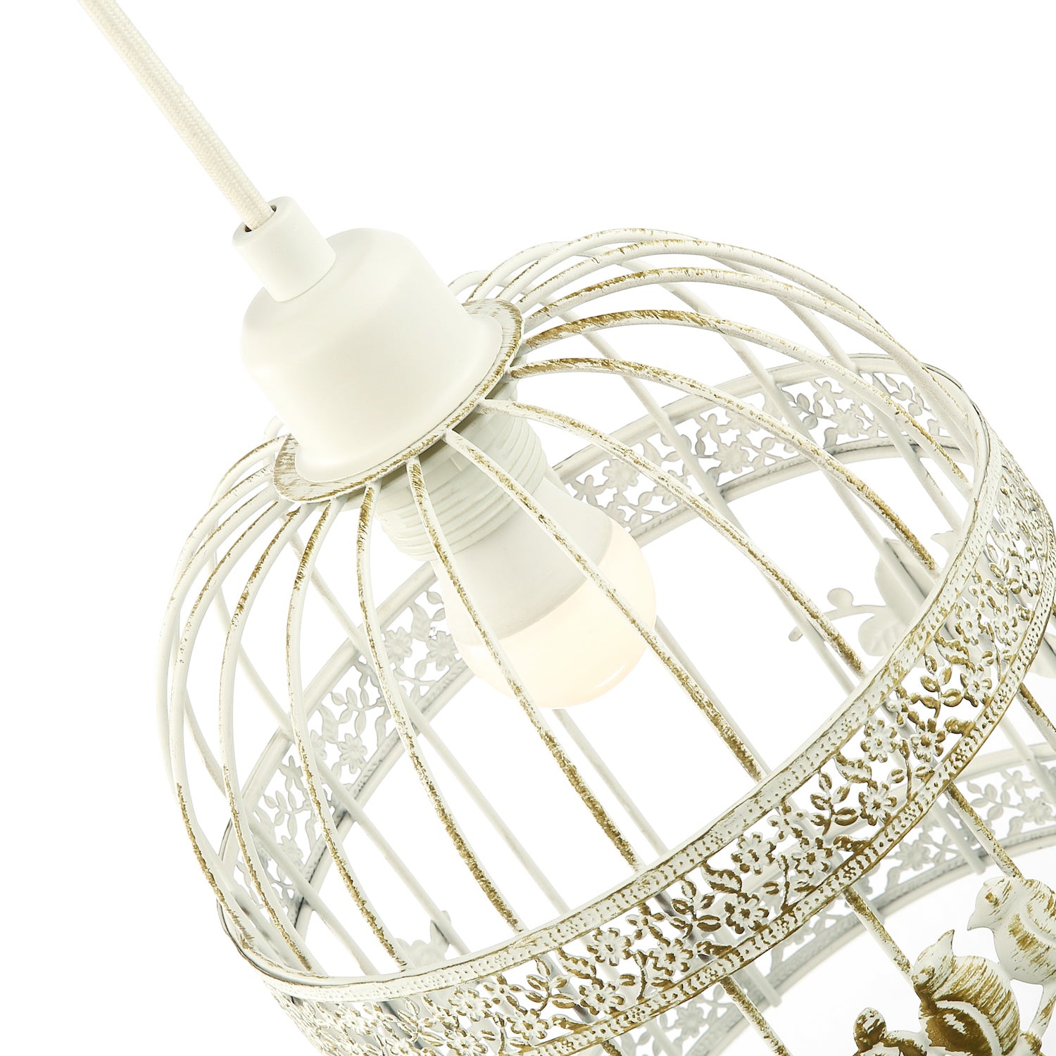 Shabby Chic Brushed Cream and Gold Birdcage Shade with 3D Flowers and Birds Image 5