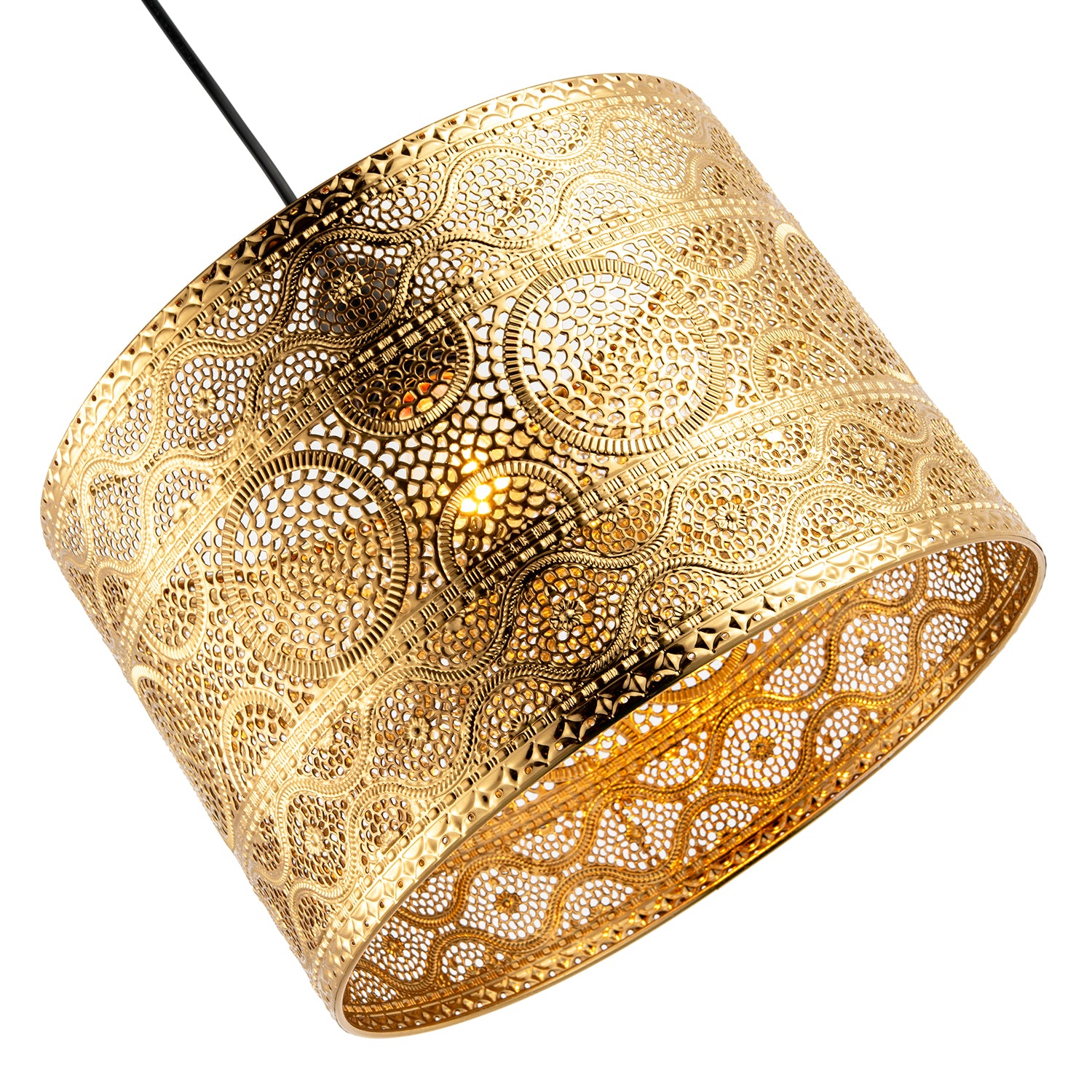 Ornate Moroccan Designed Polished Gold Metal Pendant Lighting Shade Image 4