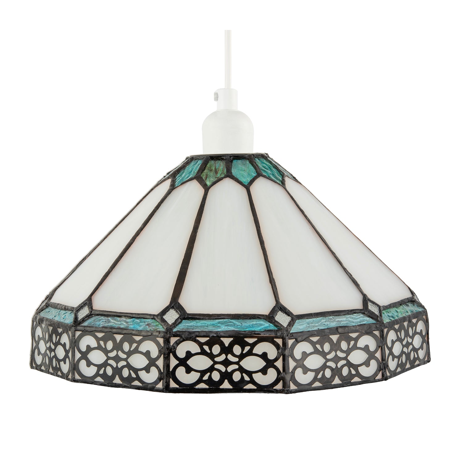 Chic 1920s Shabby Chic Pendant Light Shade with Metal Scrollwork Decor Image 1