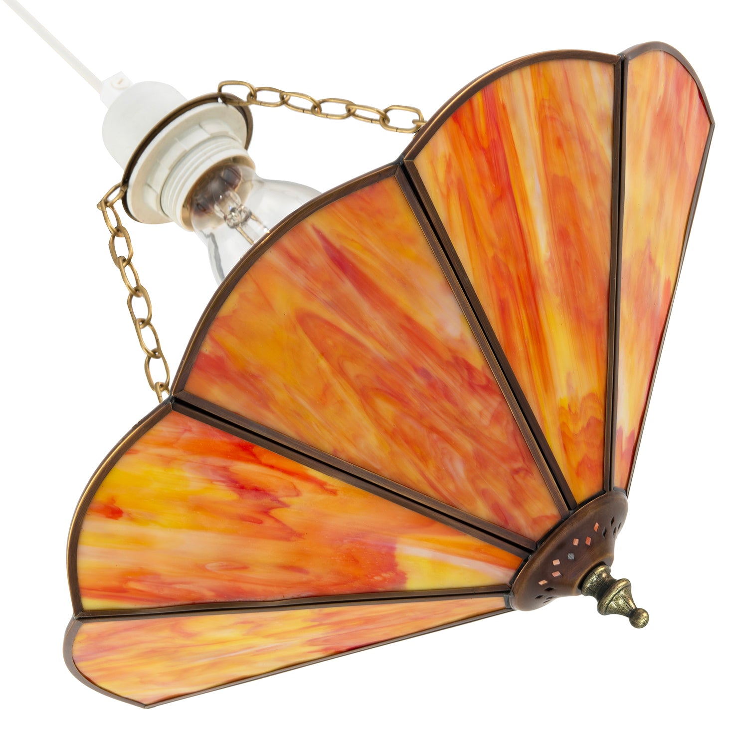 Orange Amber Chic Tiffany Glass Easy Fit Pendant Shade with Chains Image 4