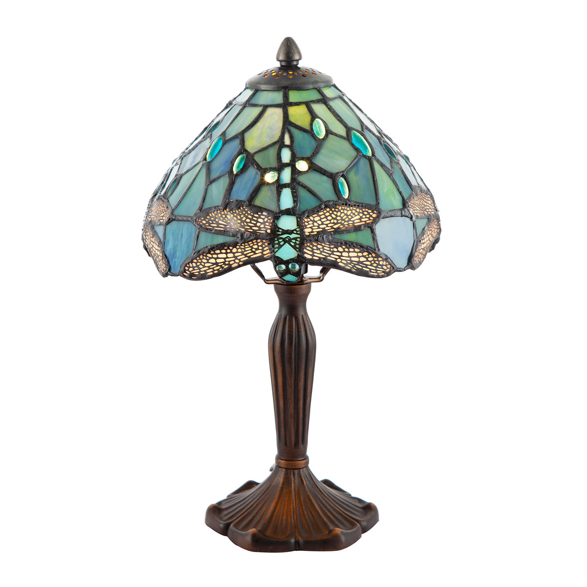 Handmade Emerald Green Stained Glass 8 Inch Tiffany Lamp Dragonfly Design