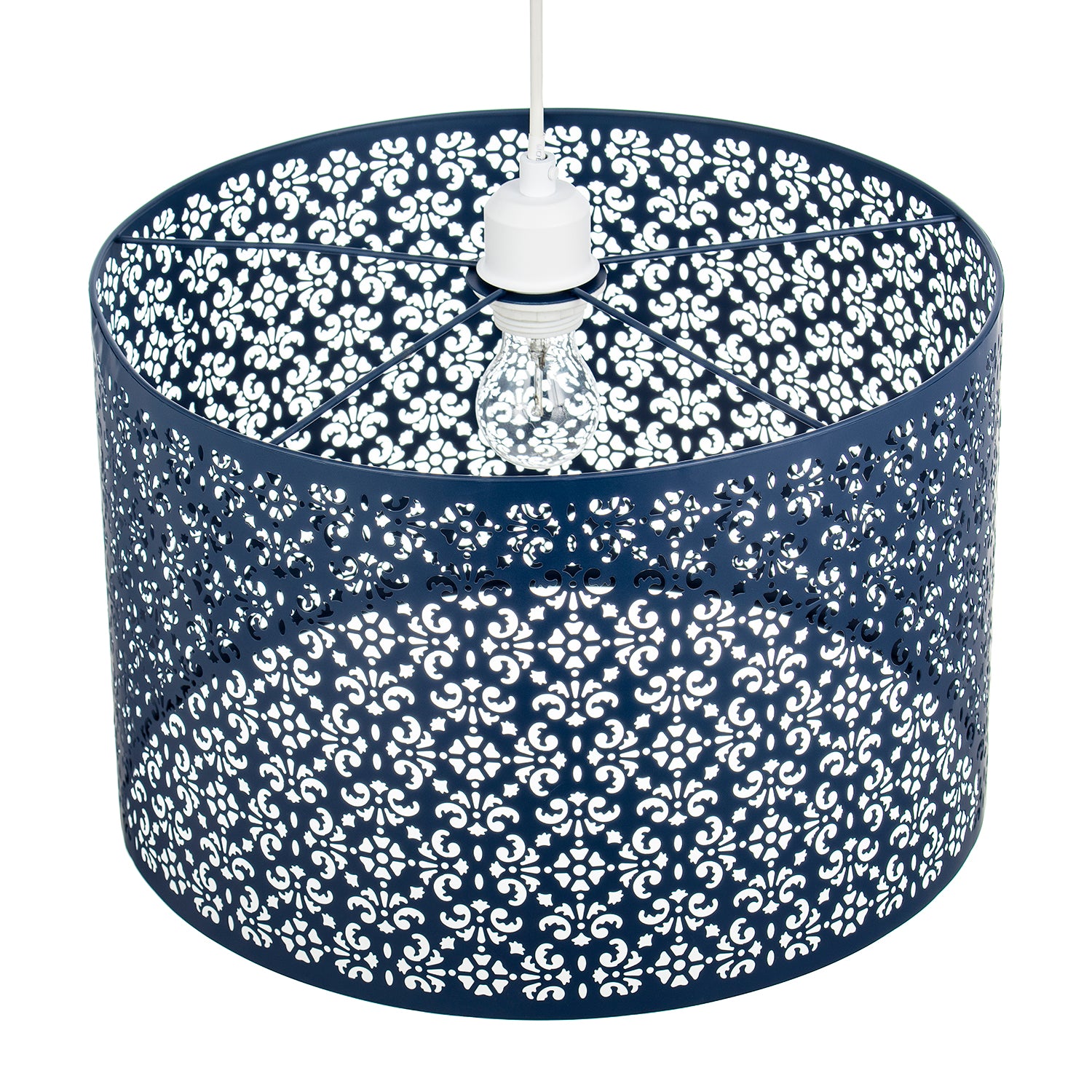 Moroccan Designed Large Midnight Blue Pendant Shade with Floral Decor Image 4