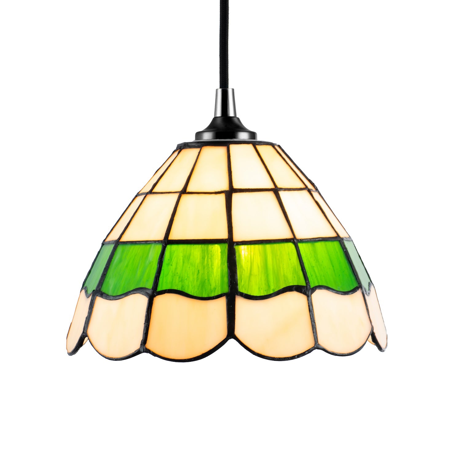 Traditional Green and Amber Stained Glass Tiffany Pendant Lighting Shade Image 2