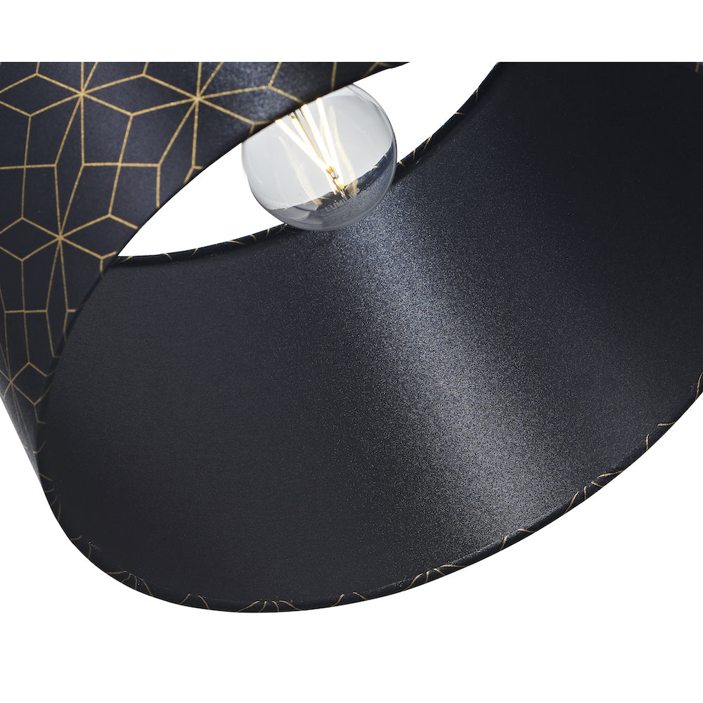 Modern and Vivid Black Satin Fabric Geometric 12" Lampshade with Gold Lines Image 4