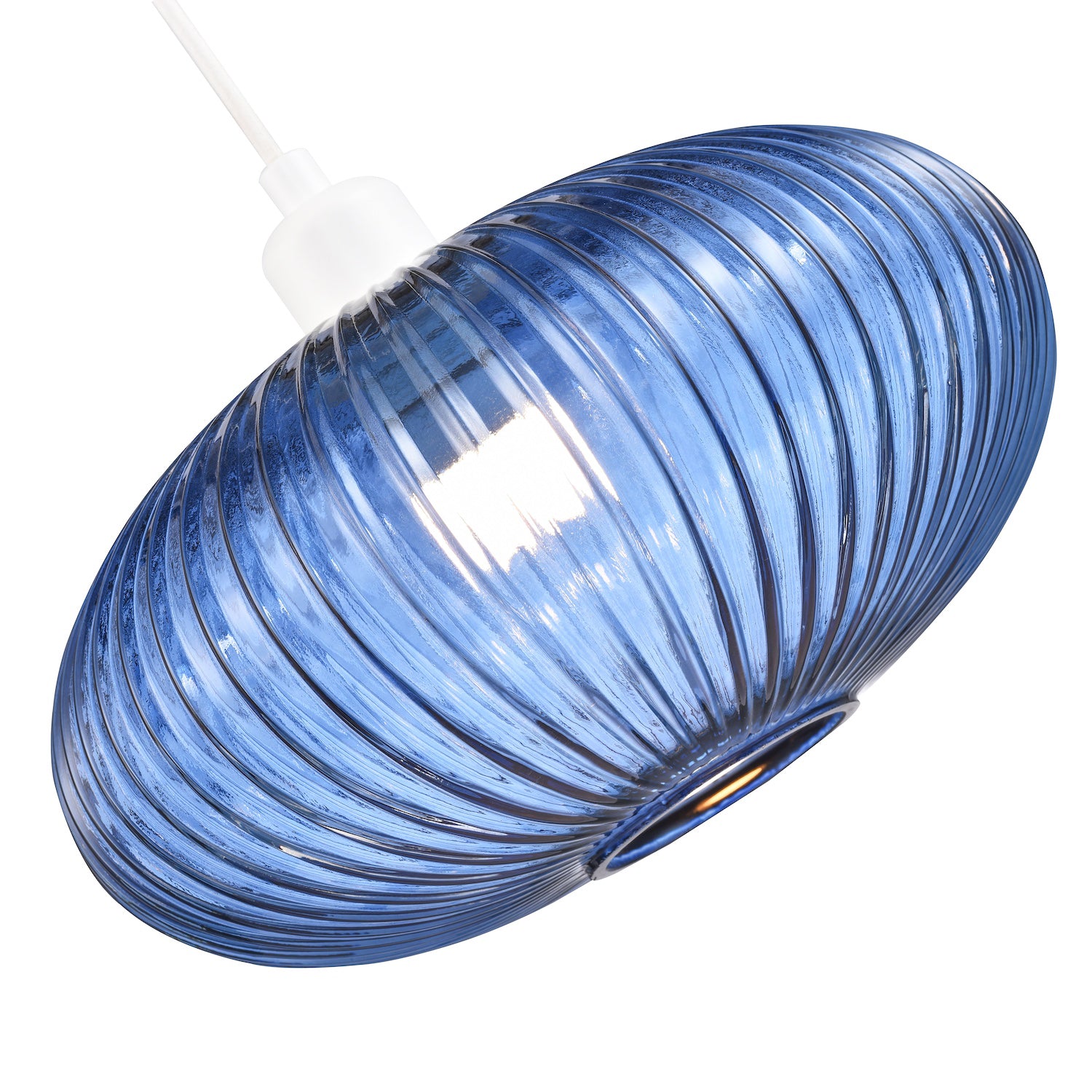 Modern Designer Navy Midnight Blue Line Ribbed Glass Oval Pendant Lamp Shade Image 3