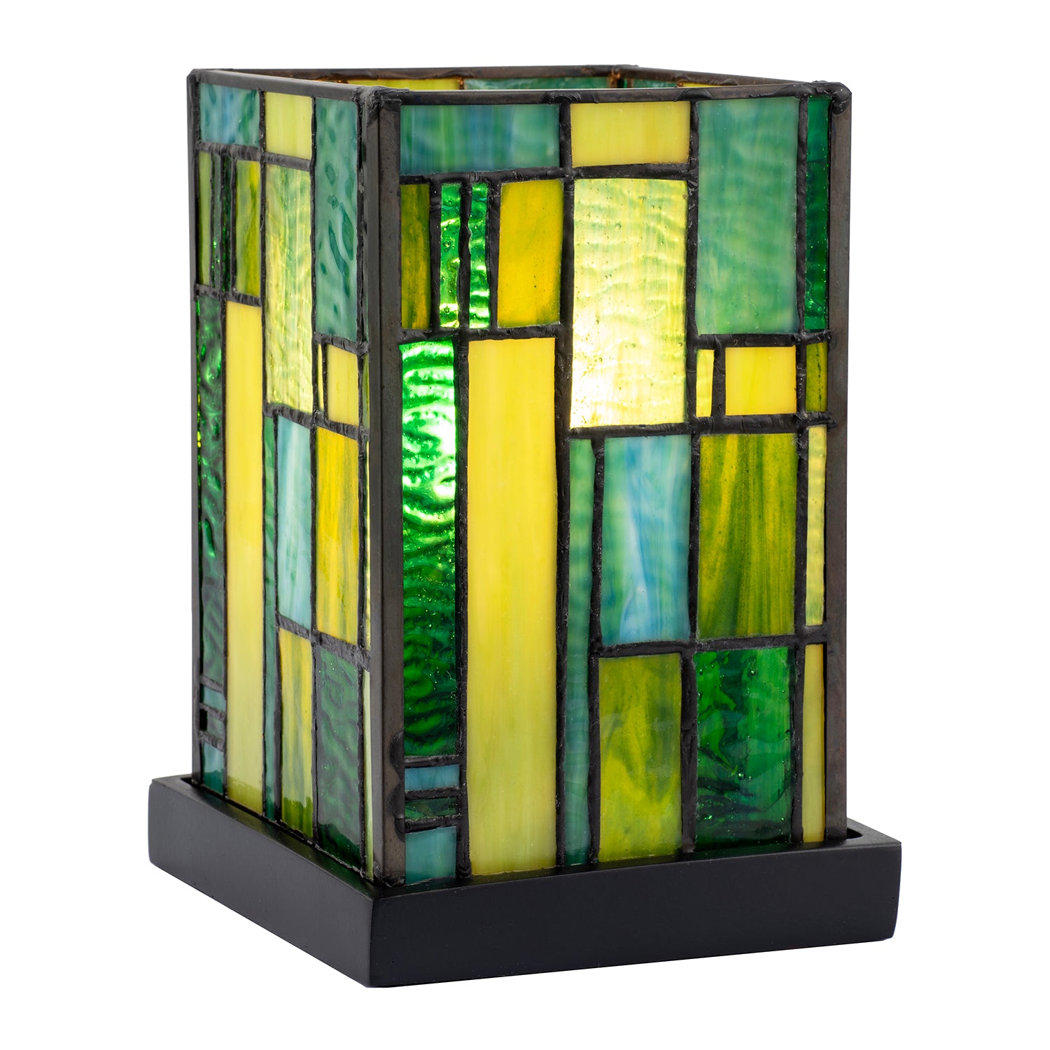 Designer Art Deco Tiffany Glass Table Lamp in Light and Dark Green Image 2