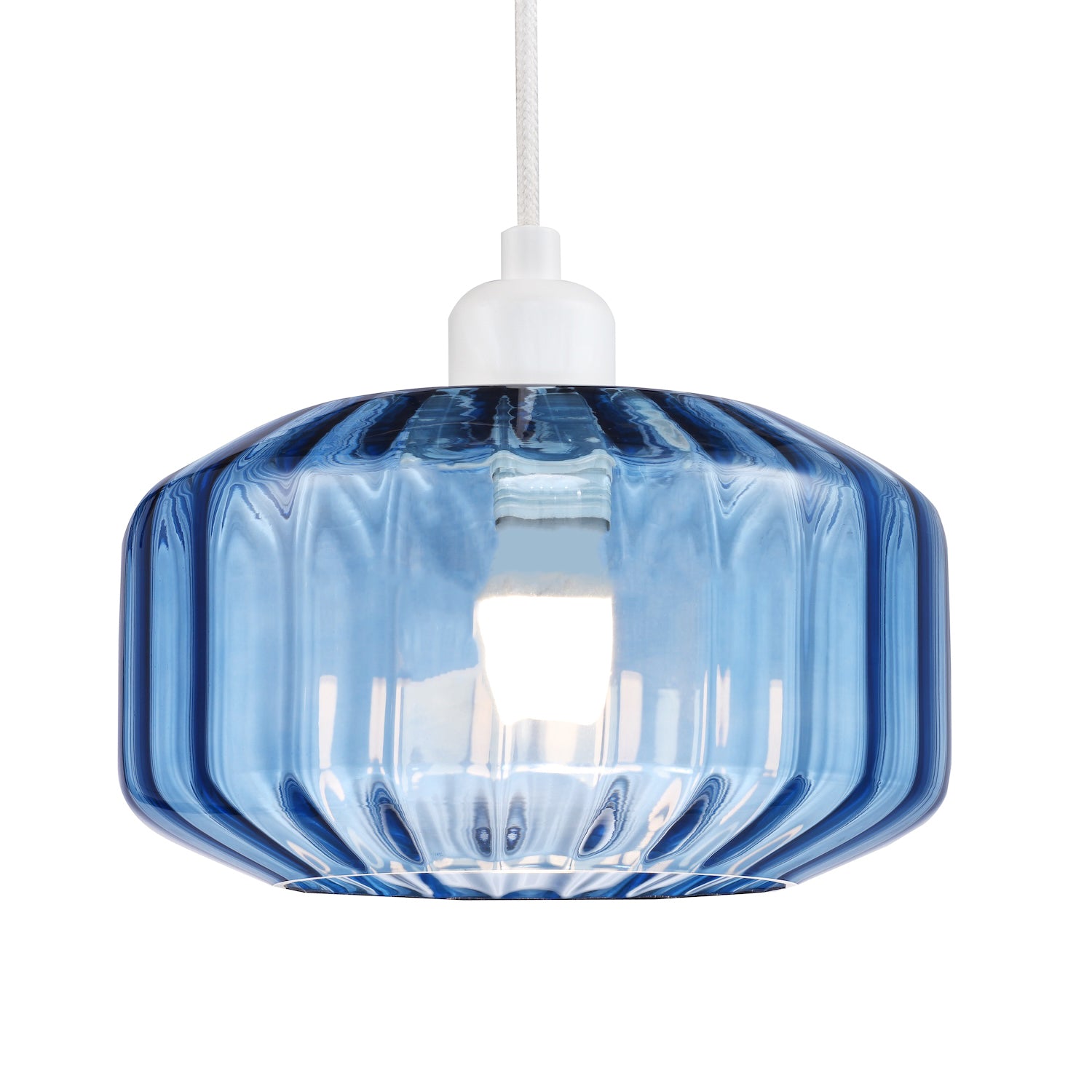 Modern Midnight Blue Ribbed Glass Non Electric Pendant Shade with Flat Style Image 1