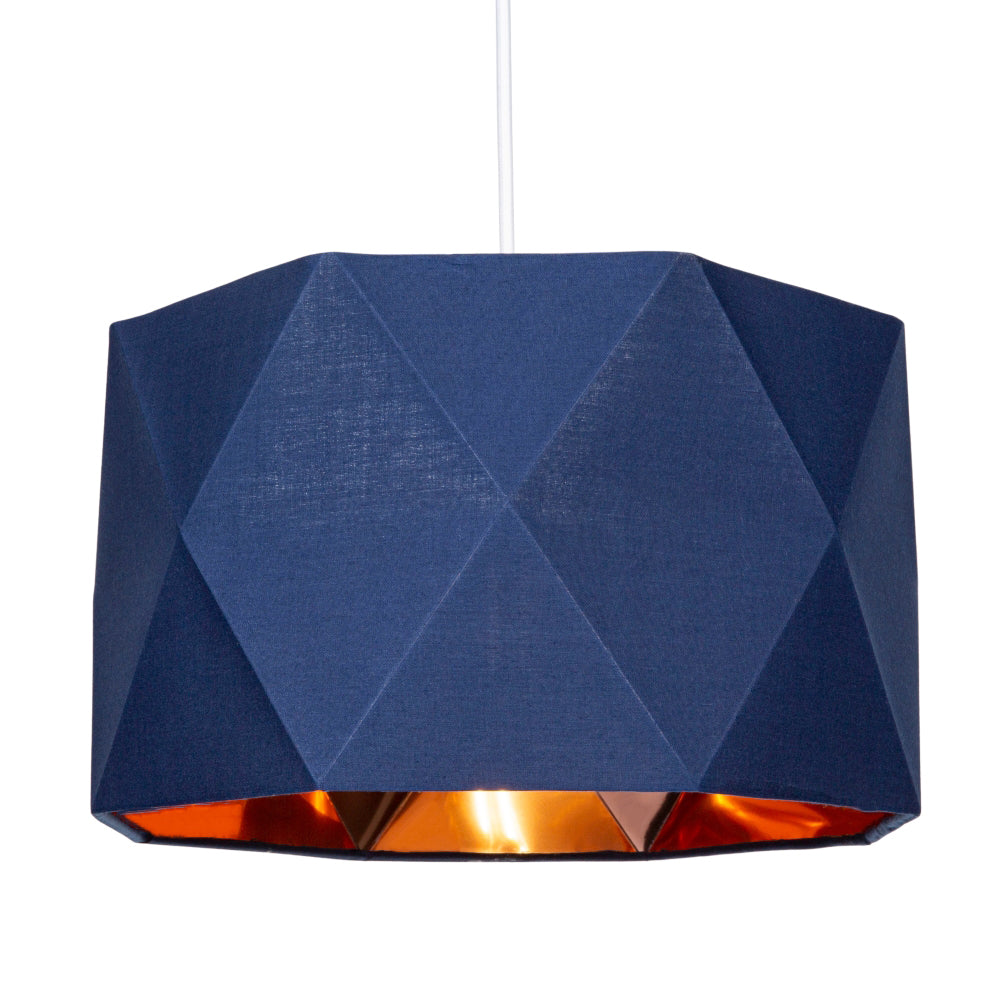 Navy Blue Cotton 12" Geometric Shade with Brushed Copper Metal Effect Lining Image 2