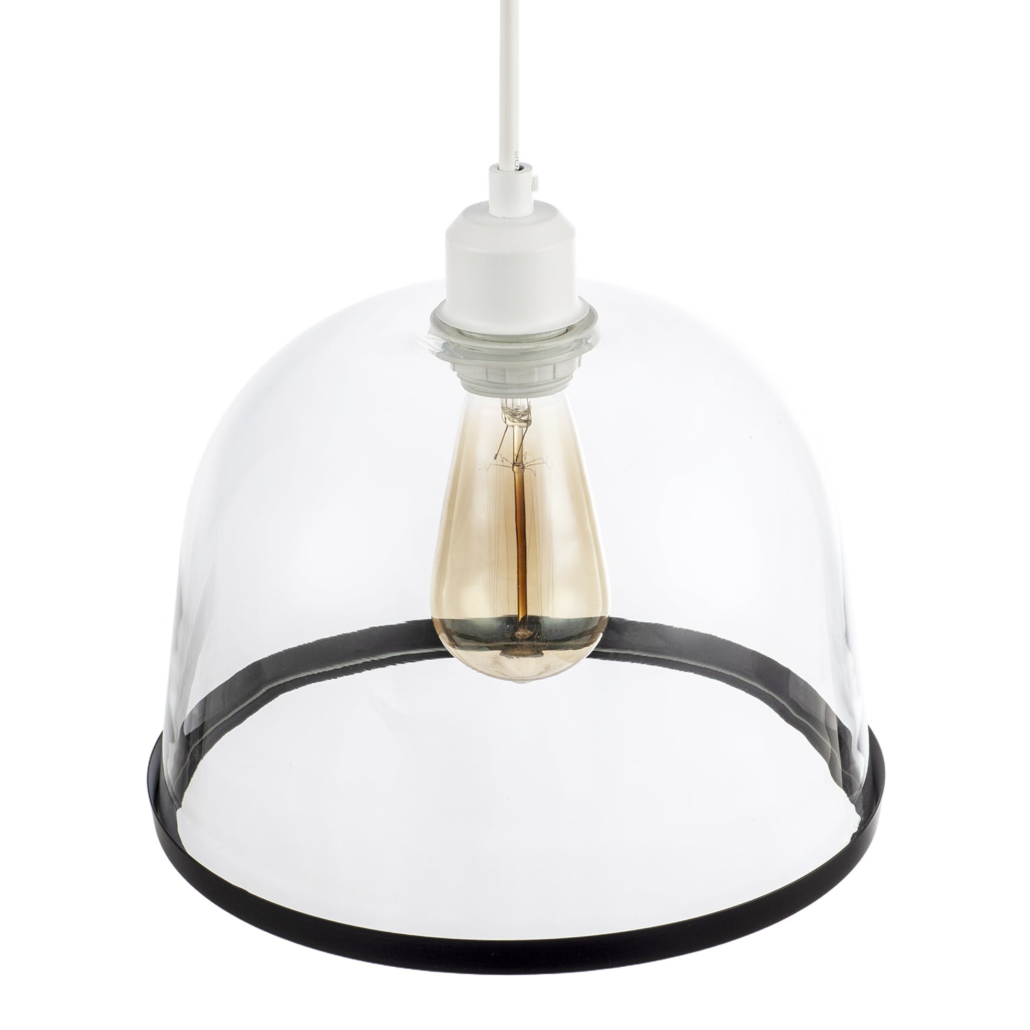 Modern Clear Glass Bowl Pendant Light Shade with Matte Black Rim Image 3