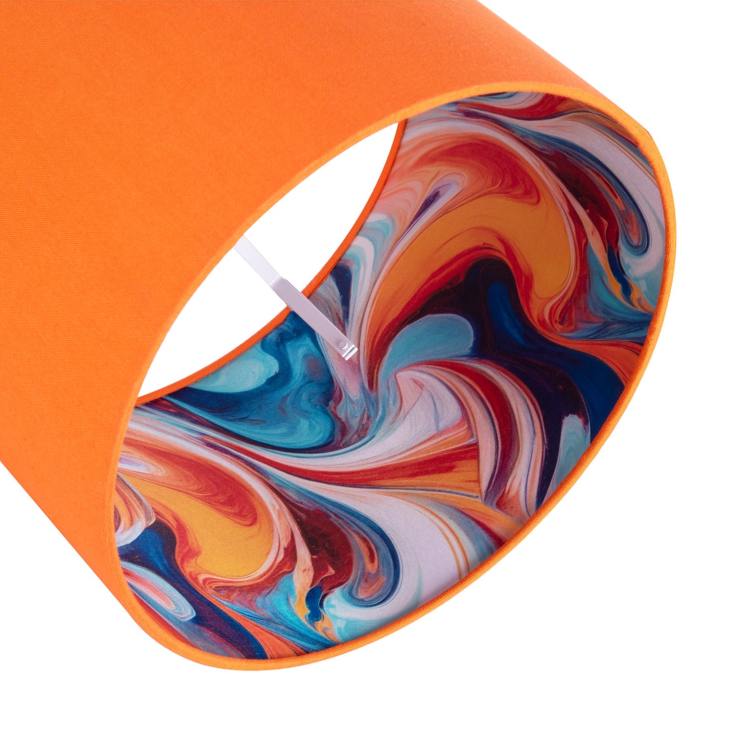 Orange Linen Fabric Lamp Shade with Inner Multi Colour Marble Design Image 3