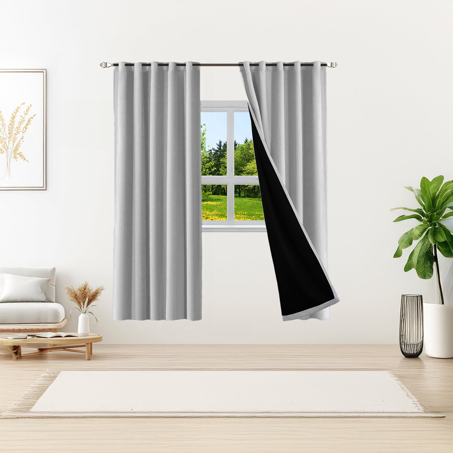 Grey Eyelet Total Blackout Thermal Curtains  - 66 x 72 Inch Drop - 2 Panel Image 6