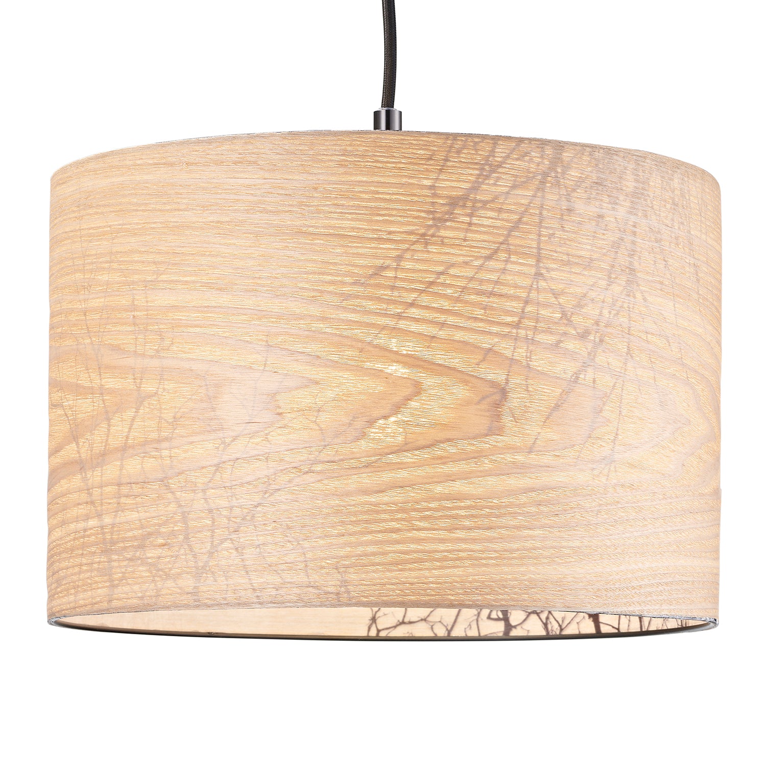 Eco Friendly Bamboo Wood Effect Lampshade with Black Woodland Trees Inner Lining Image 2