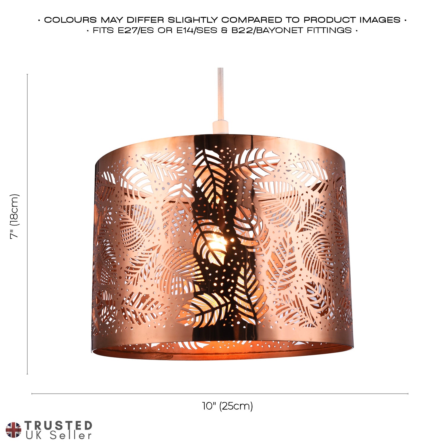 Contemporary Copper Plated Metal Pendant Light Shade with Fern Leaf Decoration Image 7