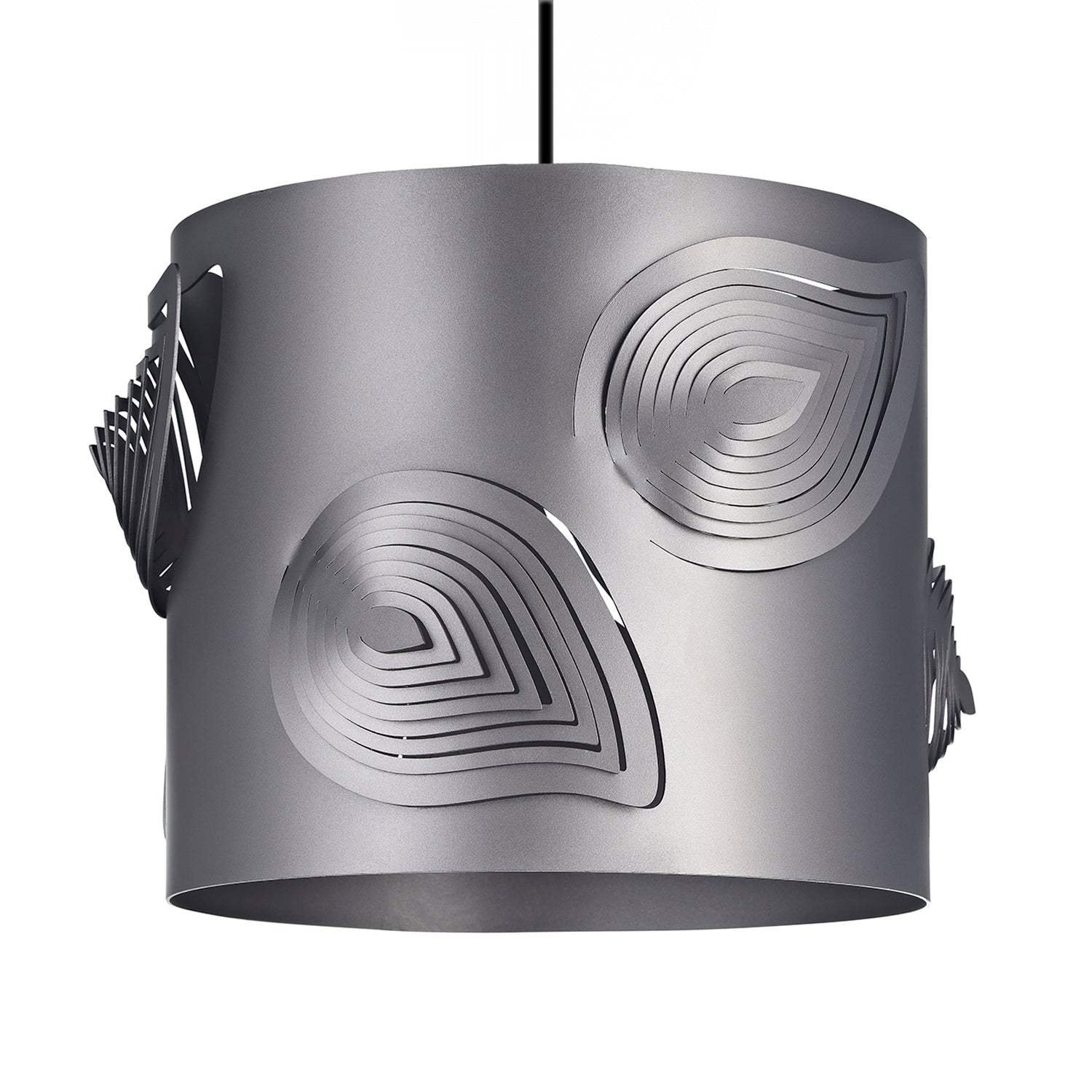 Pearl Grey Solid Metal Easy Fit Pendant Shade with Laser Cut Leaves Image 1