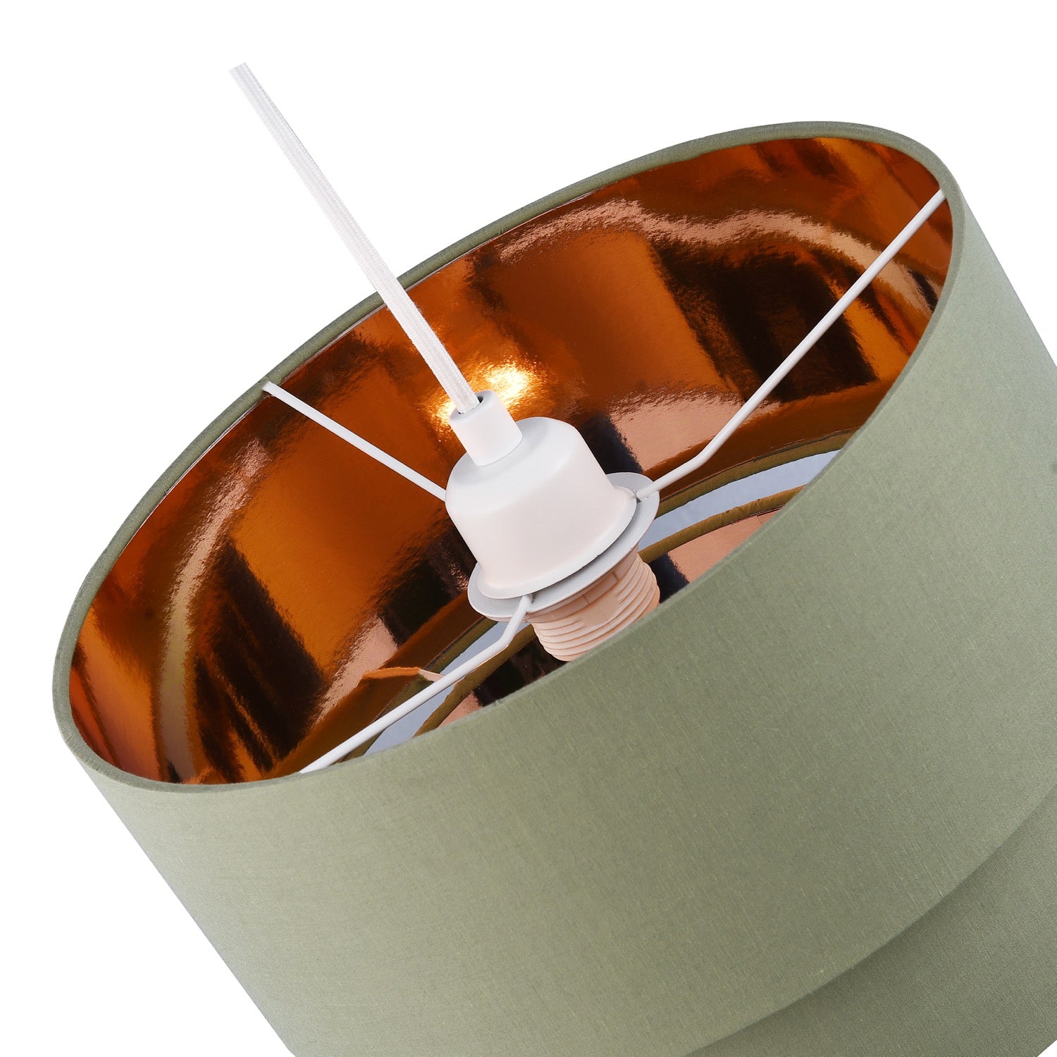 Modern Olive Green Cotton Double Tier Ceiling Shade with Shiny Copper Inner Image 3