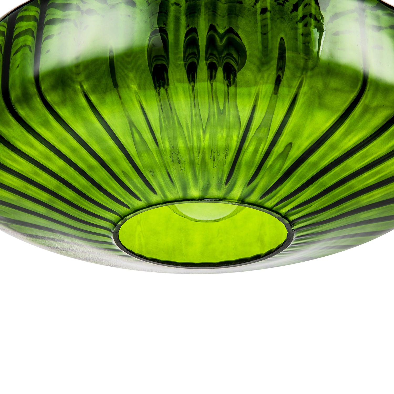 Emerald Green Ribbed Glass Pendant Light Shade with Flat Round Shape Image 5