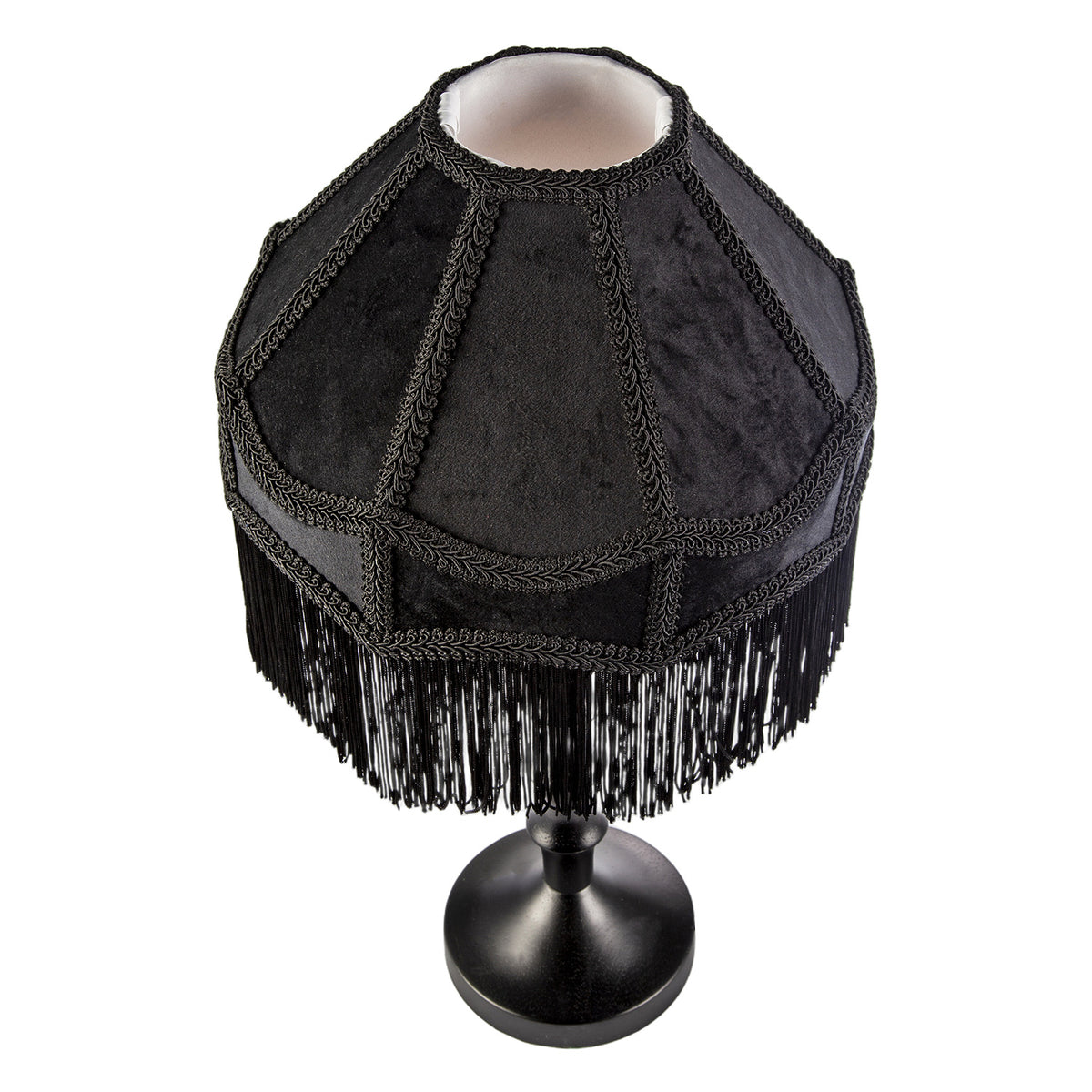 Classic Black Ash Wooden Table Lamp with Velvet Victorian Style Shade Image 4