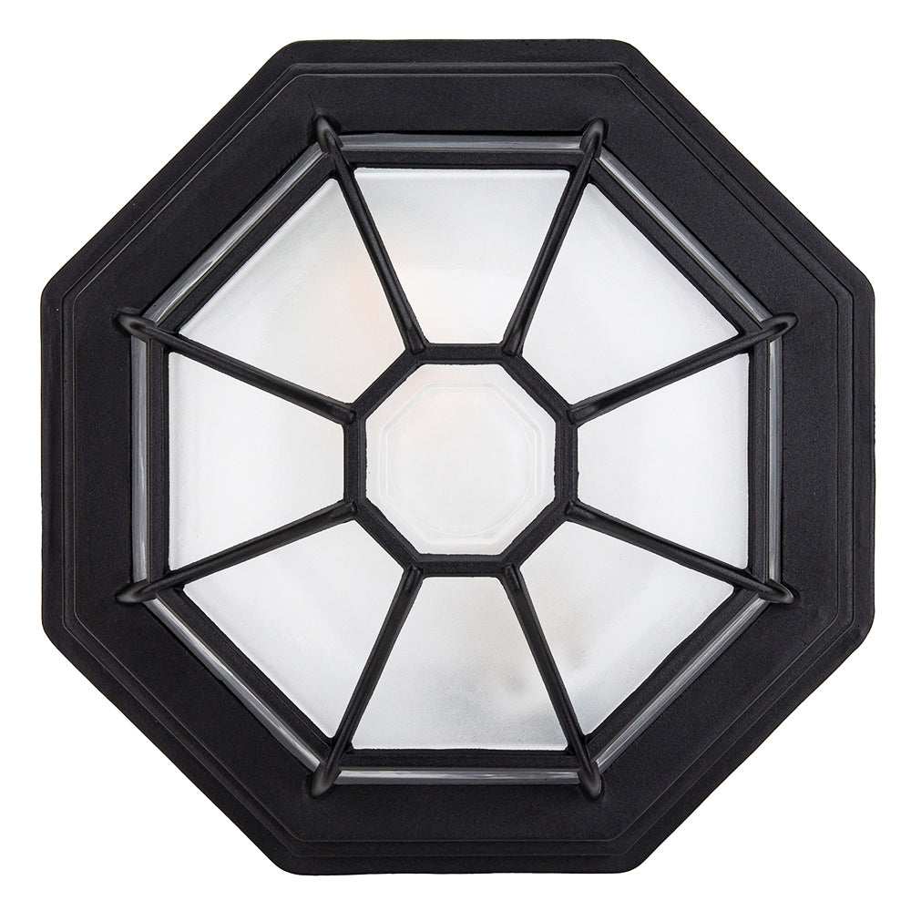 Traditional Hexagonal Matt Black Flush Ceiling Porch Light Fitting with Glass Image 3