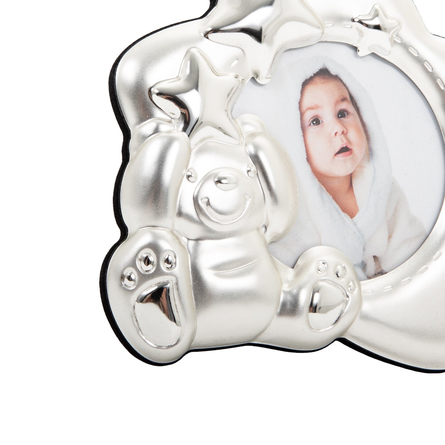 Star Shaped Silver Plated Baby Photo Frame with Teddy Bear and Decorative Stars Image 3