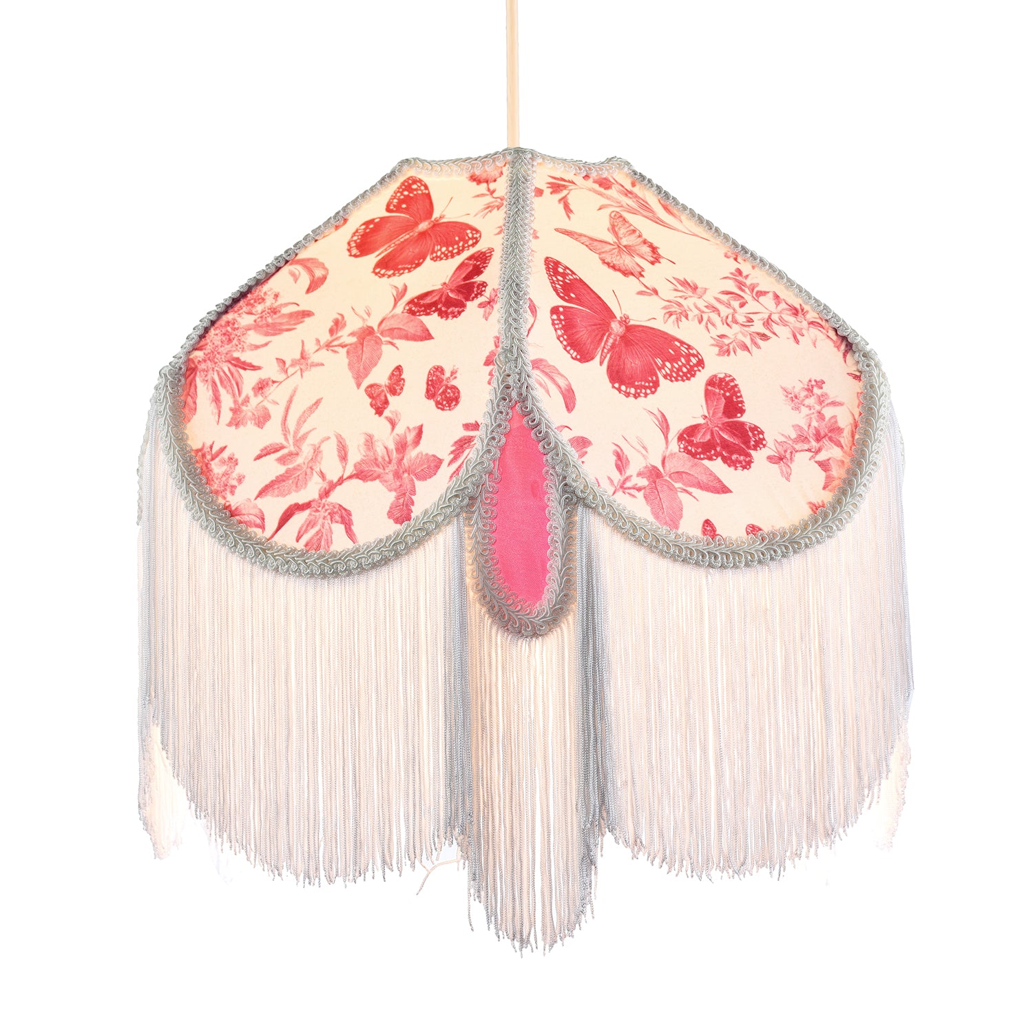 Pink Butterfly Victorian Vintage Lamp Shade with Oval Velvet Sections Image 2