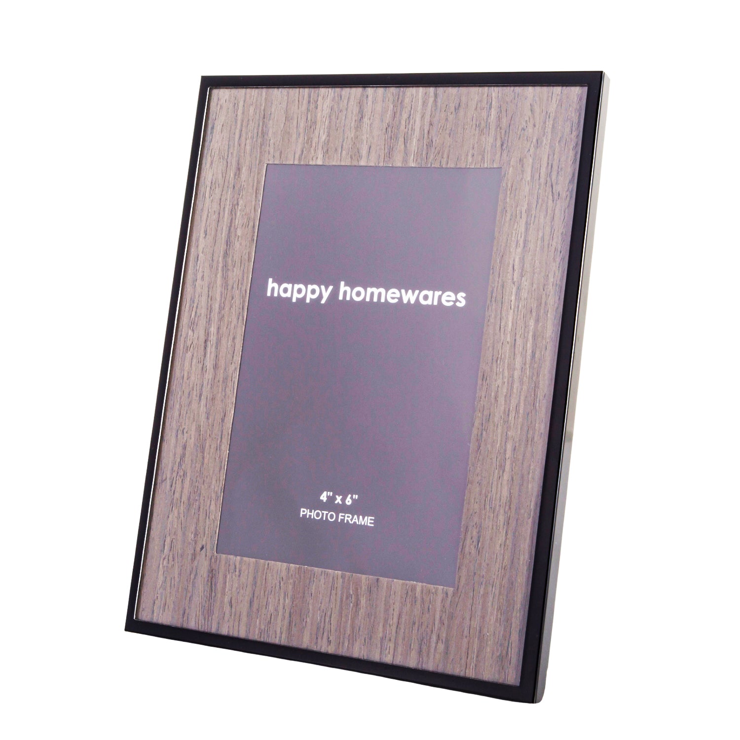 Traditional Dark Wood Effect 4x6 Picture Frame with Black Gloss Metal Trim Image 2