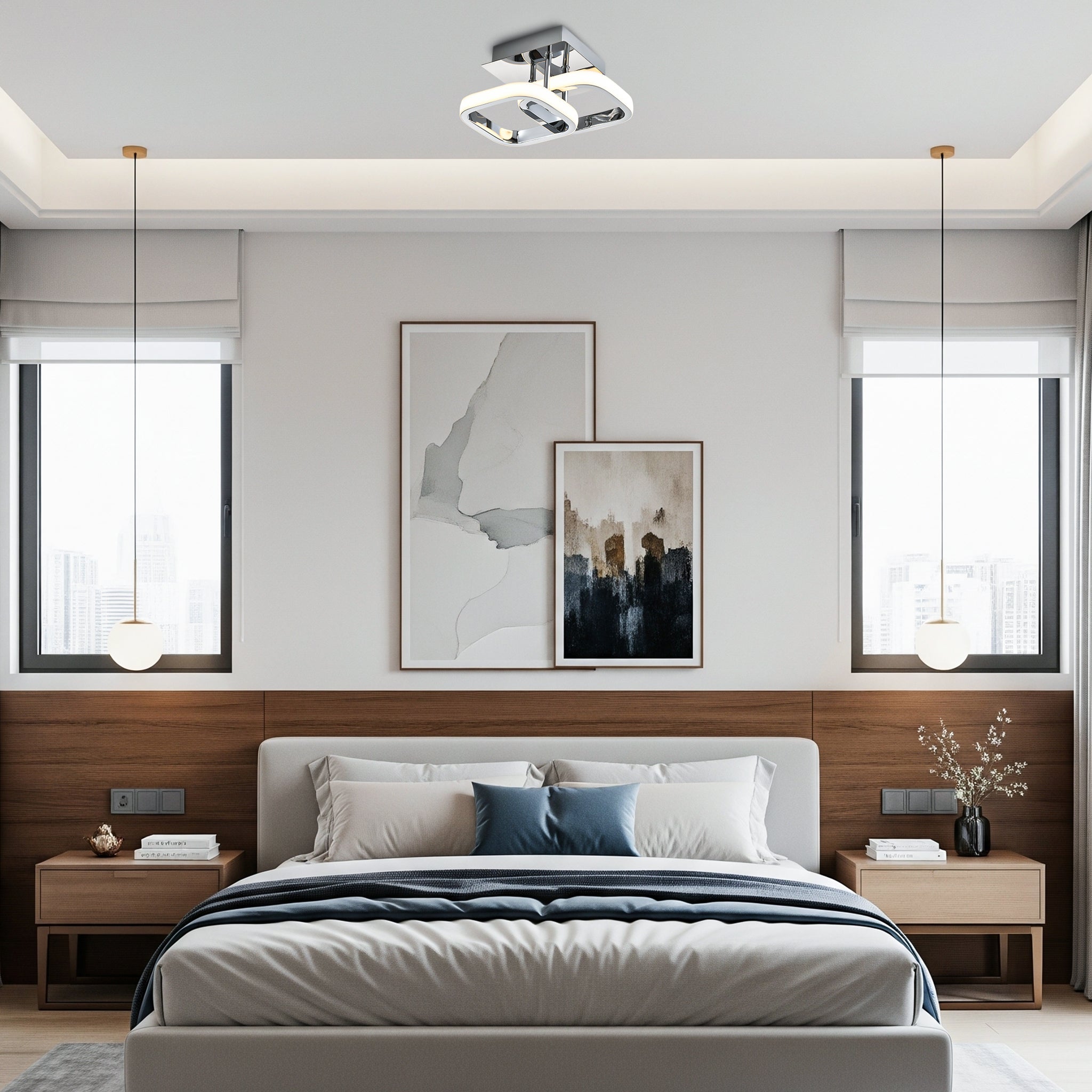 Contemporary Compact Double Head LED Chrome Ceiling Light Fitting Image 5