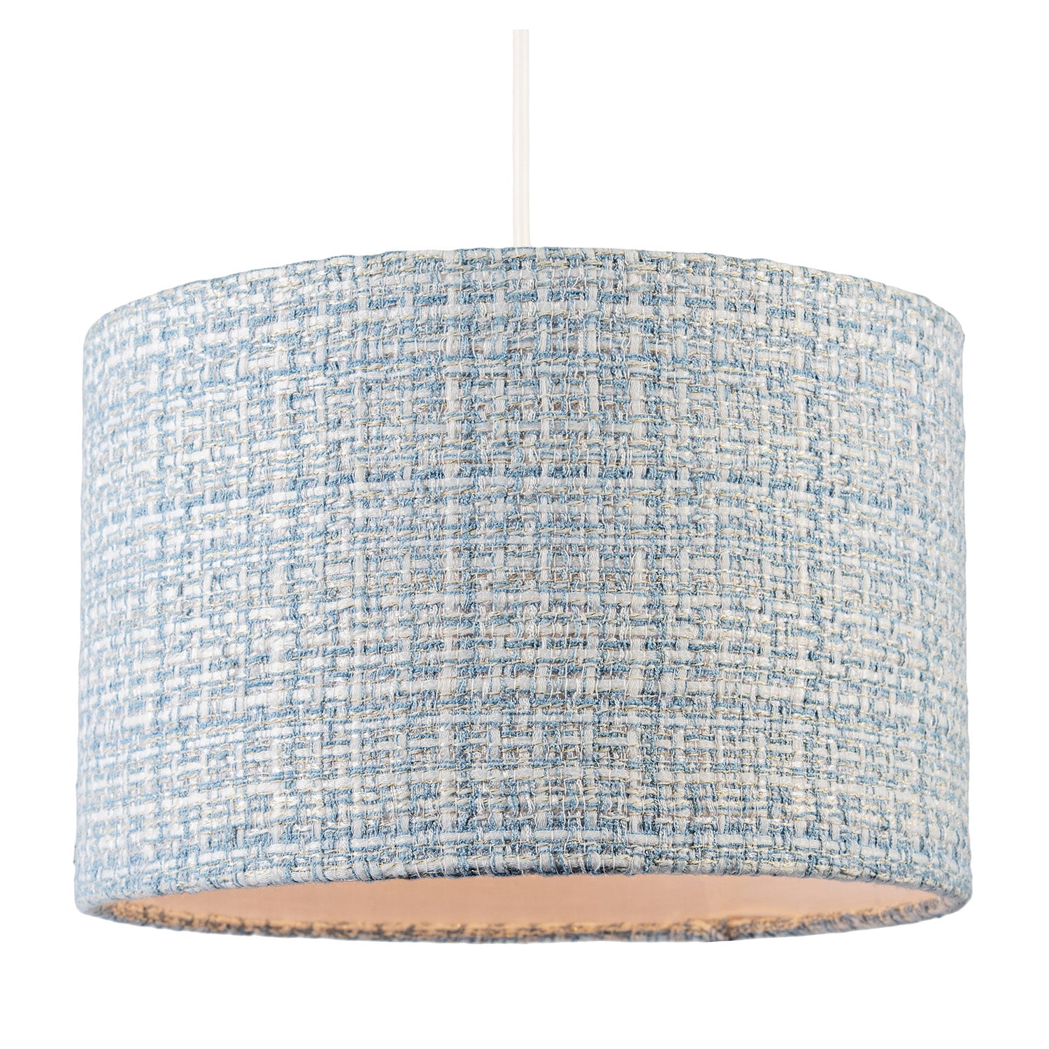 Modern drum Lamp Shade Upholstered in Soft Woven Boucle Style Fabric Image 2
