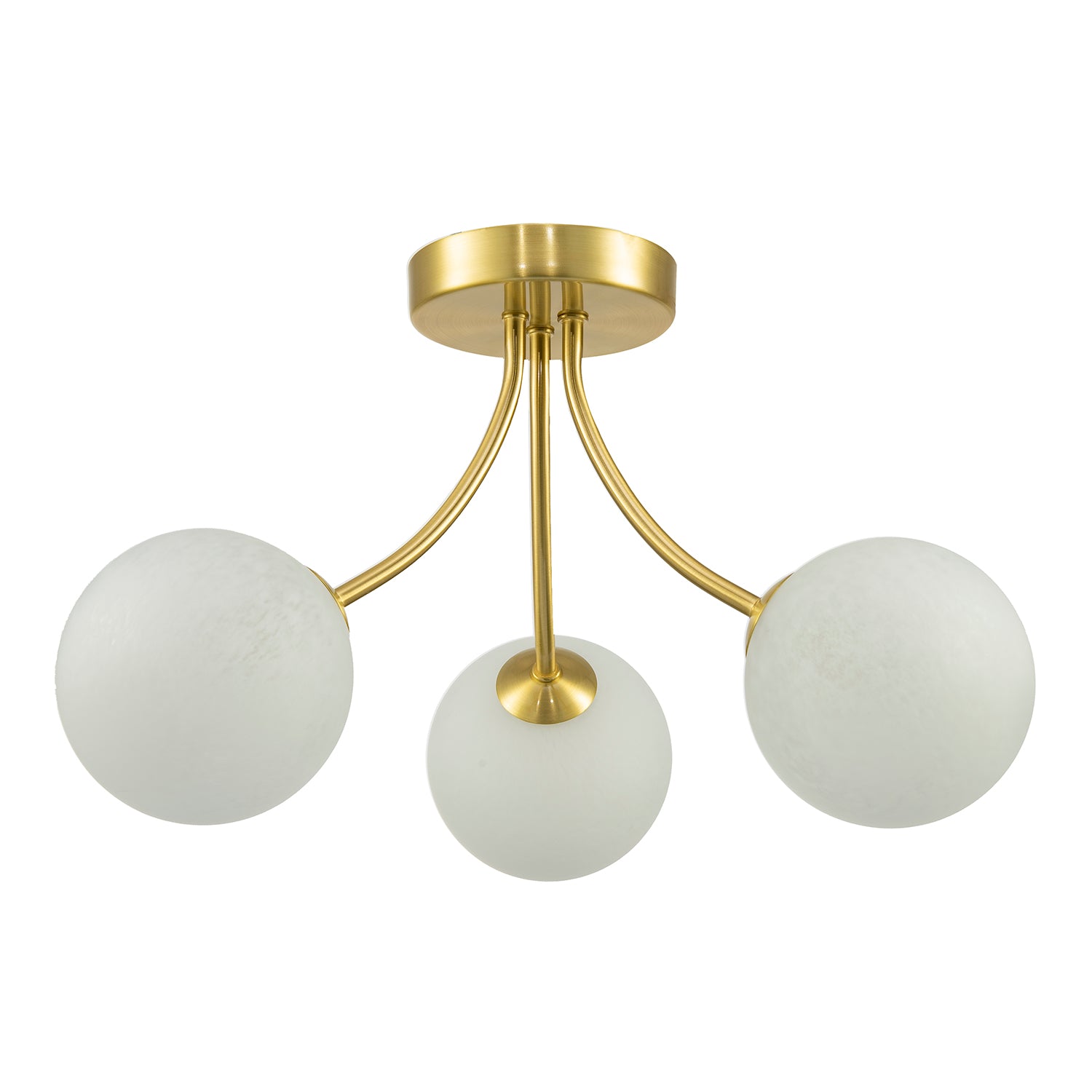 Modern Designer Satin Gold Ceiling Light with Alabaster Globe Glass Shades Image 2