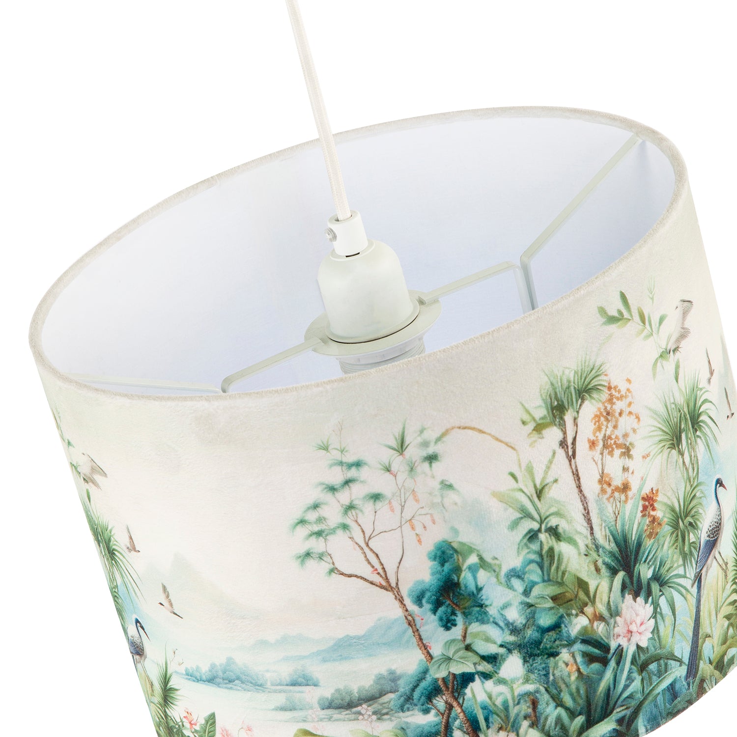 Jungle and Mountain Velvet Fabric Shade with Pink Flowers and Birds Image 4