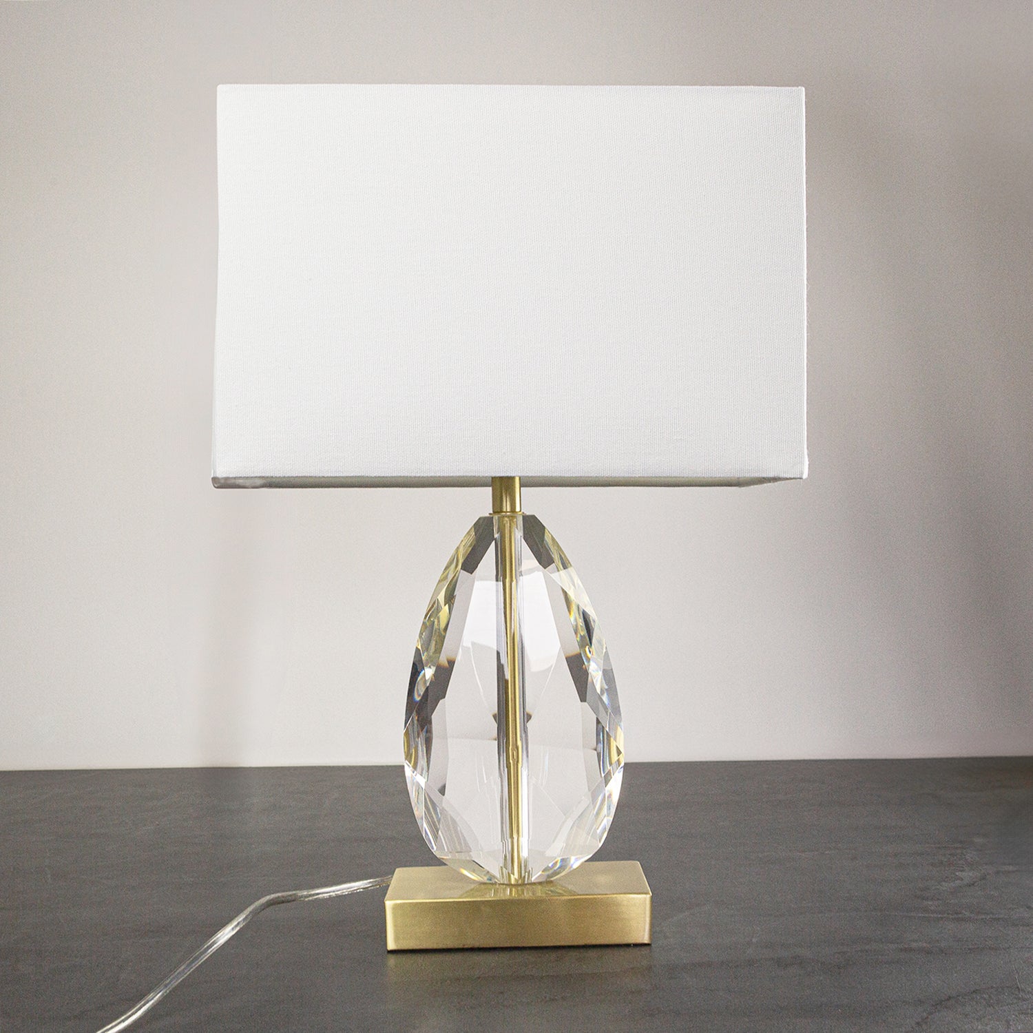 Modern Clear K9 Faceted Crystal Glass Table Lamp Base with Brushed Gold Base Image 8