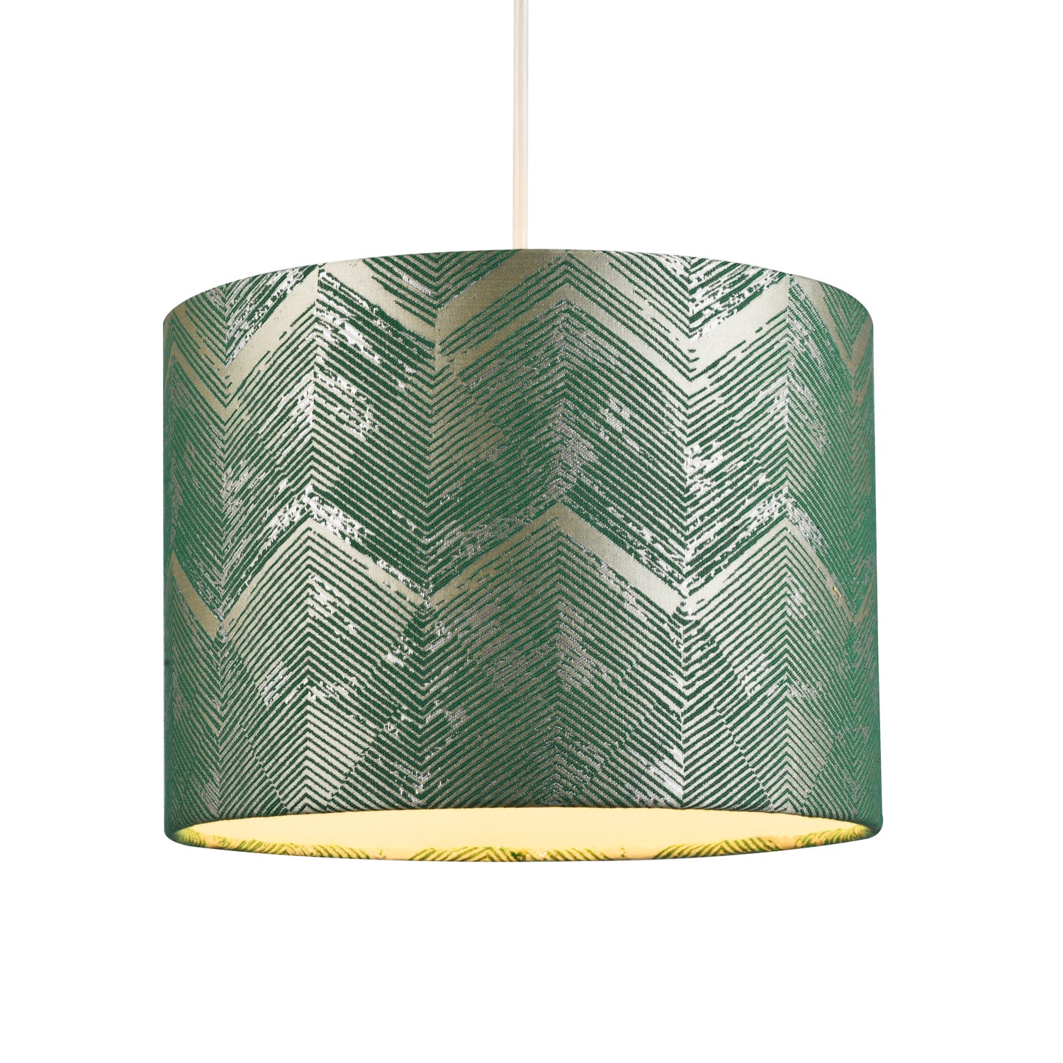 Contemporary Emerald Green Drum Lamp Shade with Gold and Silver Metallic Decor Image 2